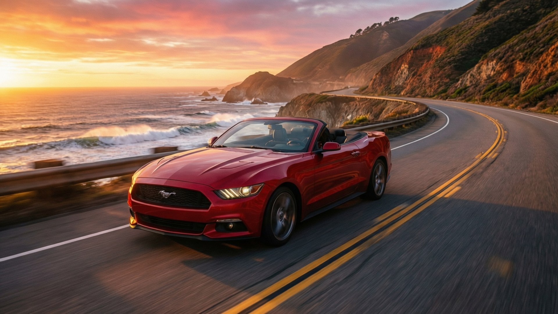 coastal highway, red convertible, winding coastal road, Full HD Desktop Wallpaper