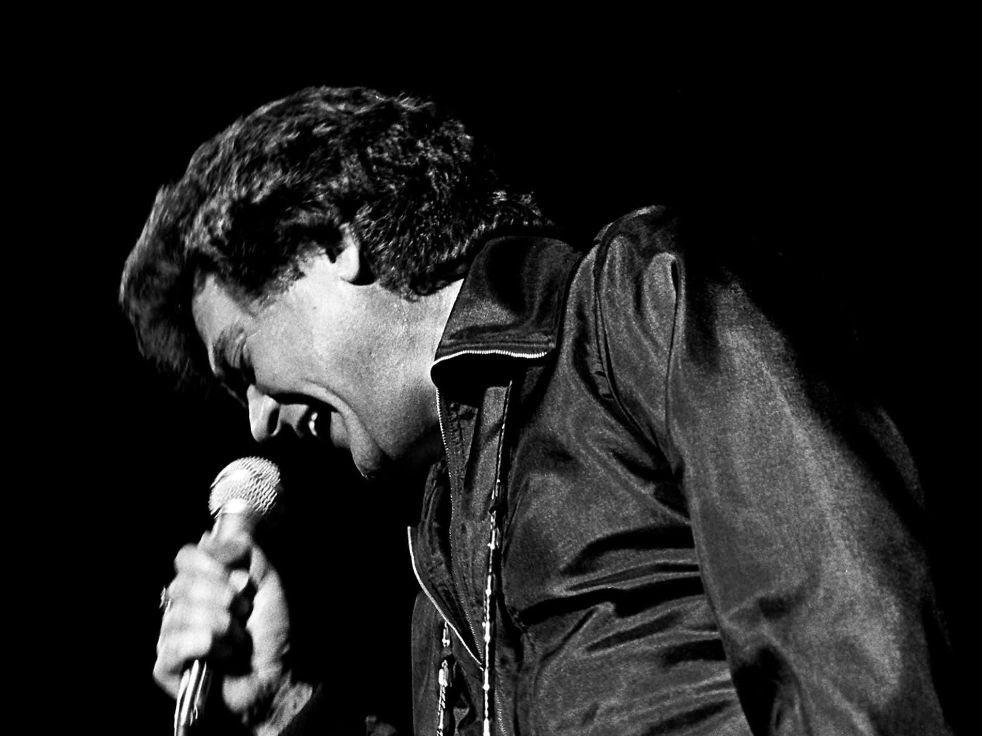 Conway Twitty, performing in concert, black and white, Full HD Desktop Wallpaper