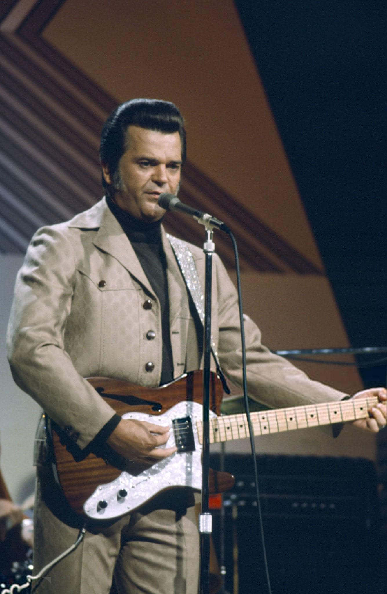 Conway Twitty, beige suit, wood grain electric guitar, Full HD Phone Wallpaper