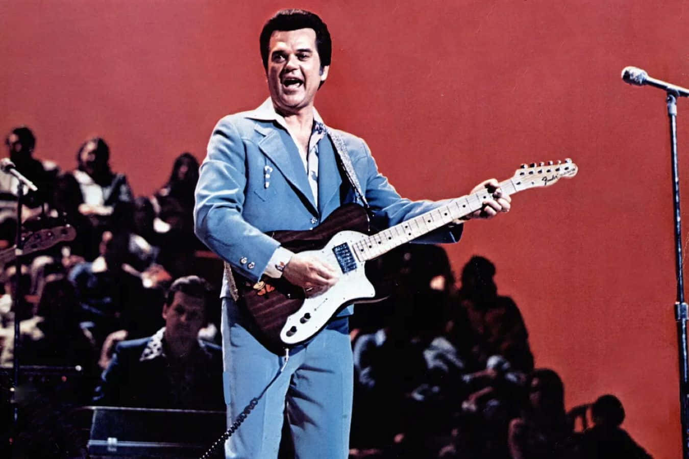 Conway Twitty, light blue suit, white electric guitar, HD Desktop Wallpaper