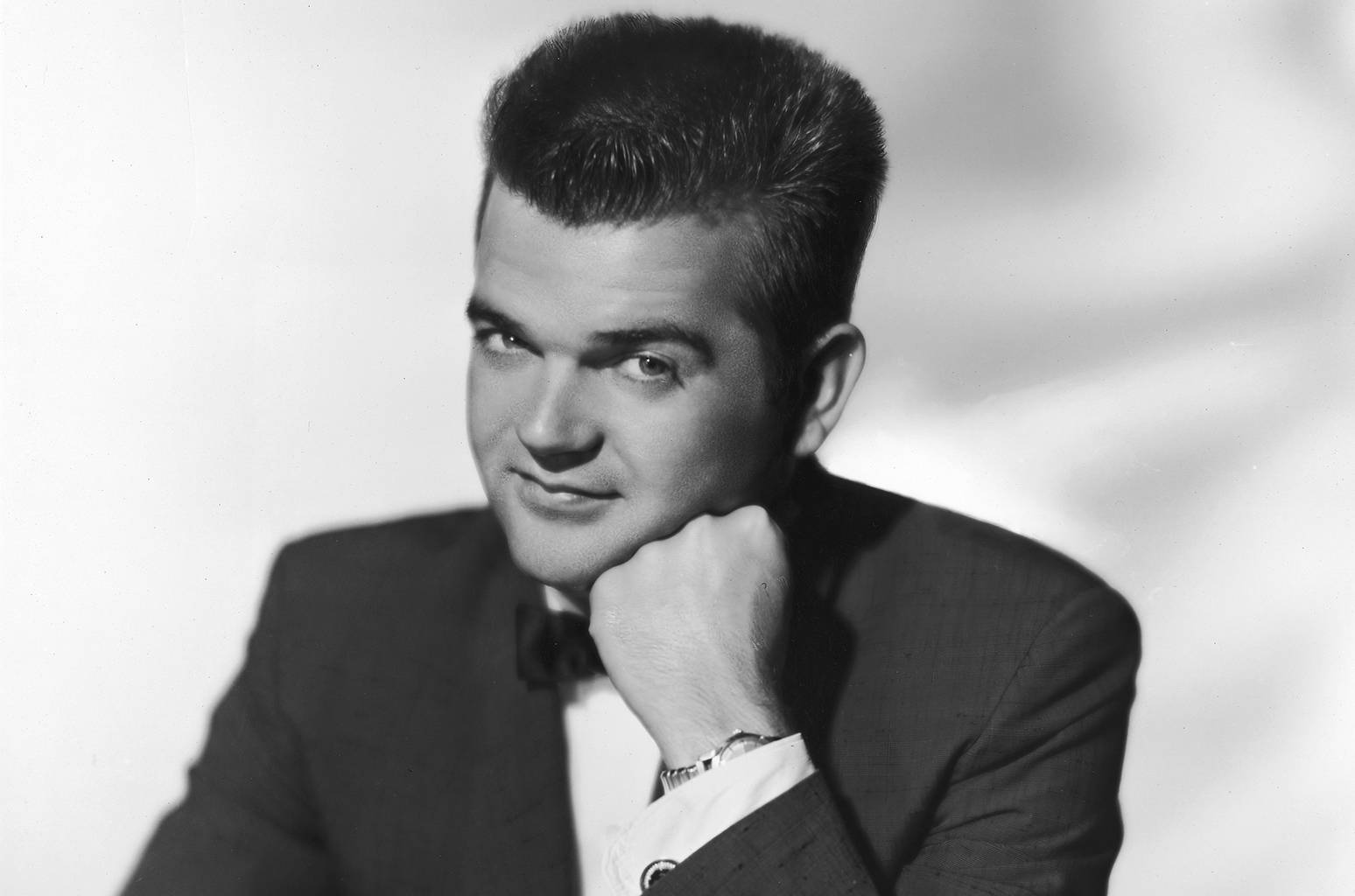 Conway Twitty, black and white portrait, suit, HD Desktop Wallpaper