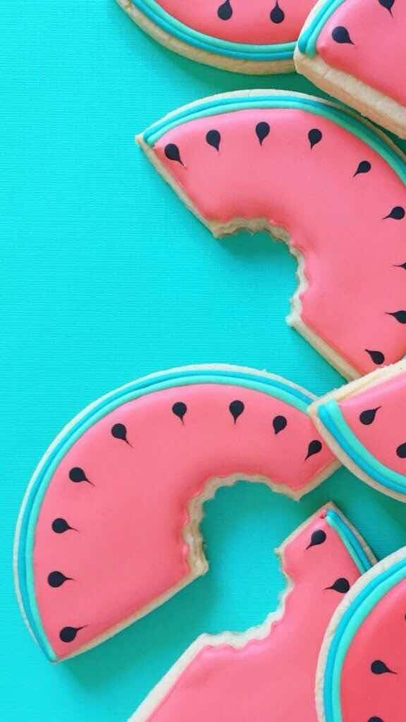 blue pink watermelon cookie iphone, pink watermelon slice cookies, black seeds, SD Phone Wallpaper