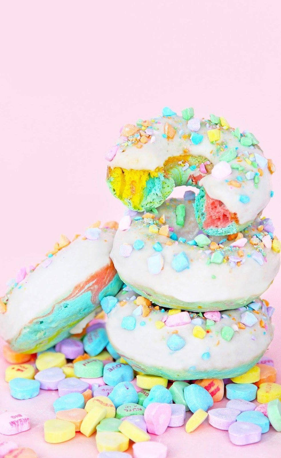 Colorful Candy Cookie iPhone, pastel donuts, rainbow candy hearts, HD Phone Wallpaper