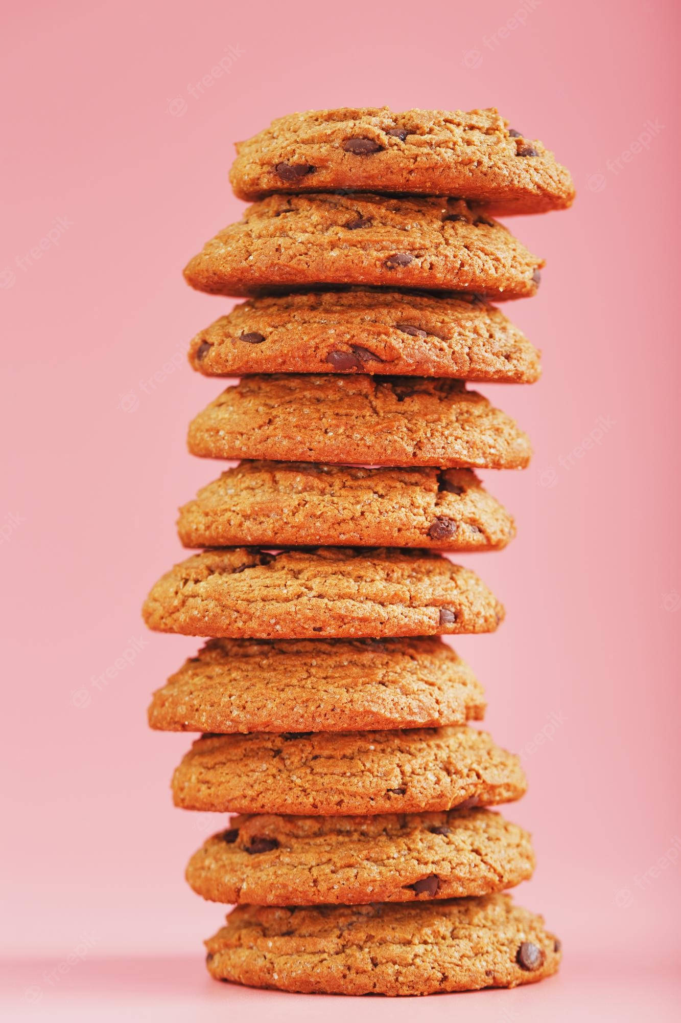 oatmeal cookie, golden chocolate chip cookies, soft pink background, Full HD Phone Wallpaper