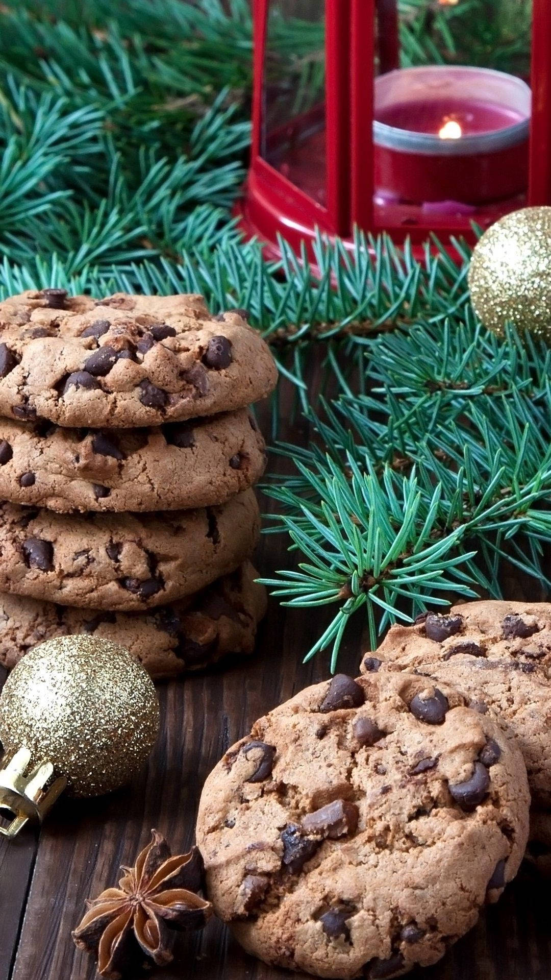 Cookie iPhone, Christmas Balls, chocolate chip cookies, Full HD Phone Wallpaper
