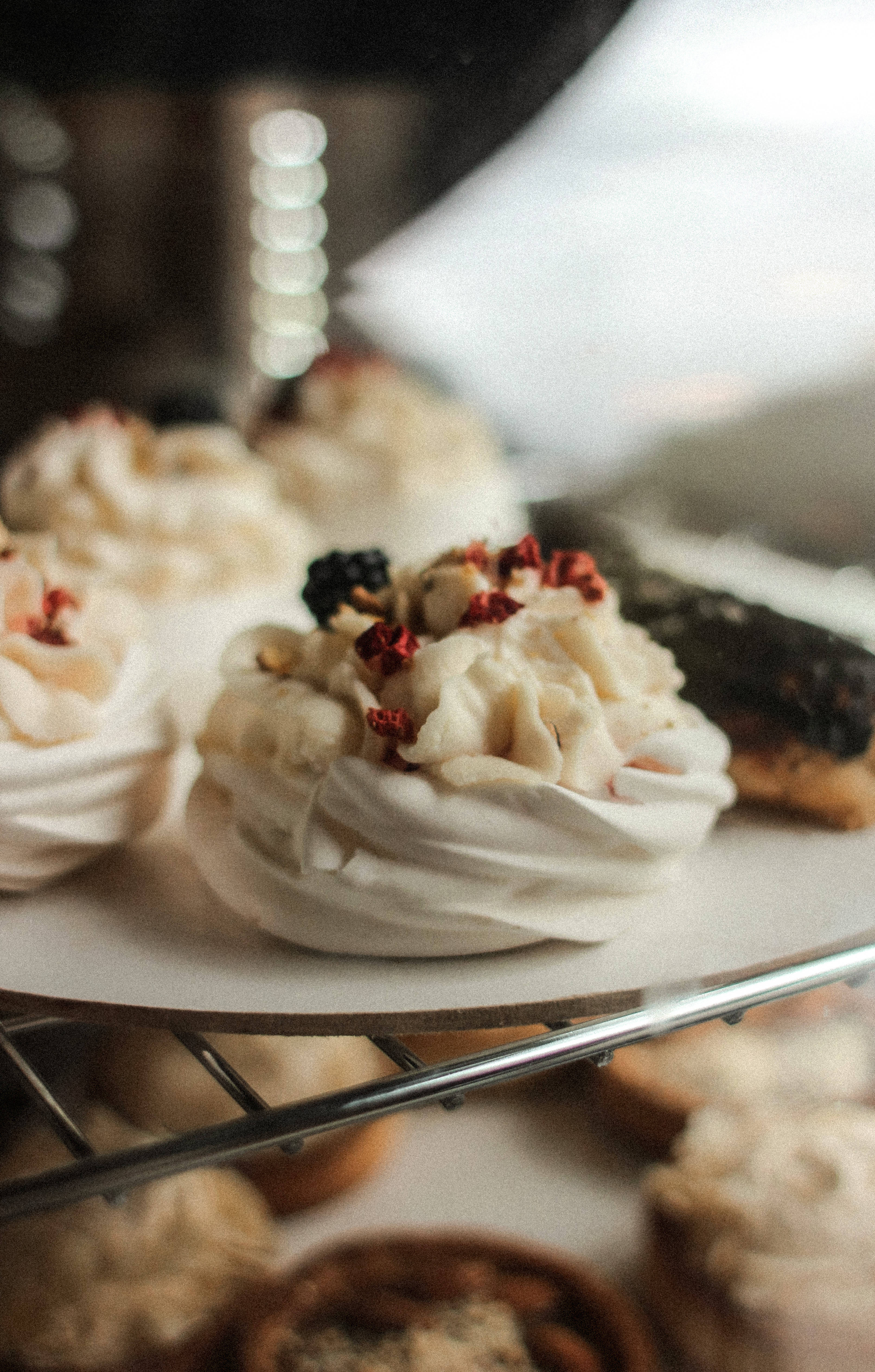 Cream Pop Food iPhone, meringue nests, berries, 4K Phone Wallpaper