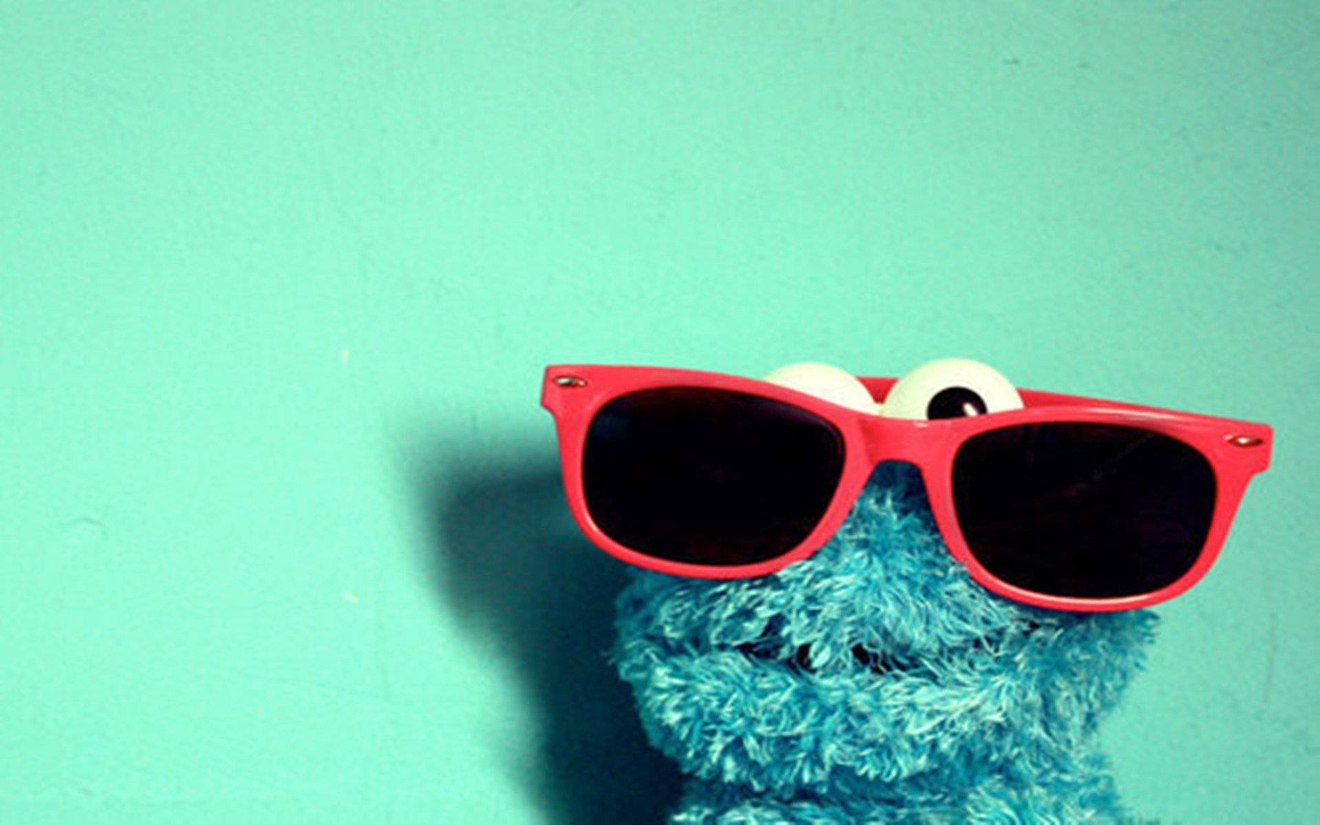 Cookie Monster, red sunglasses, teal wall, Full HD Desktop Wallpaper