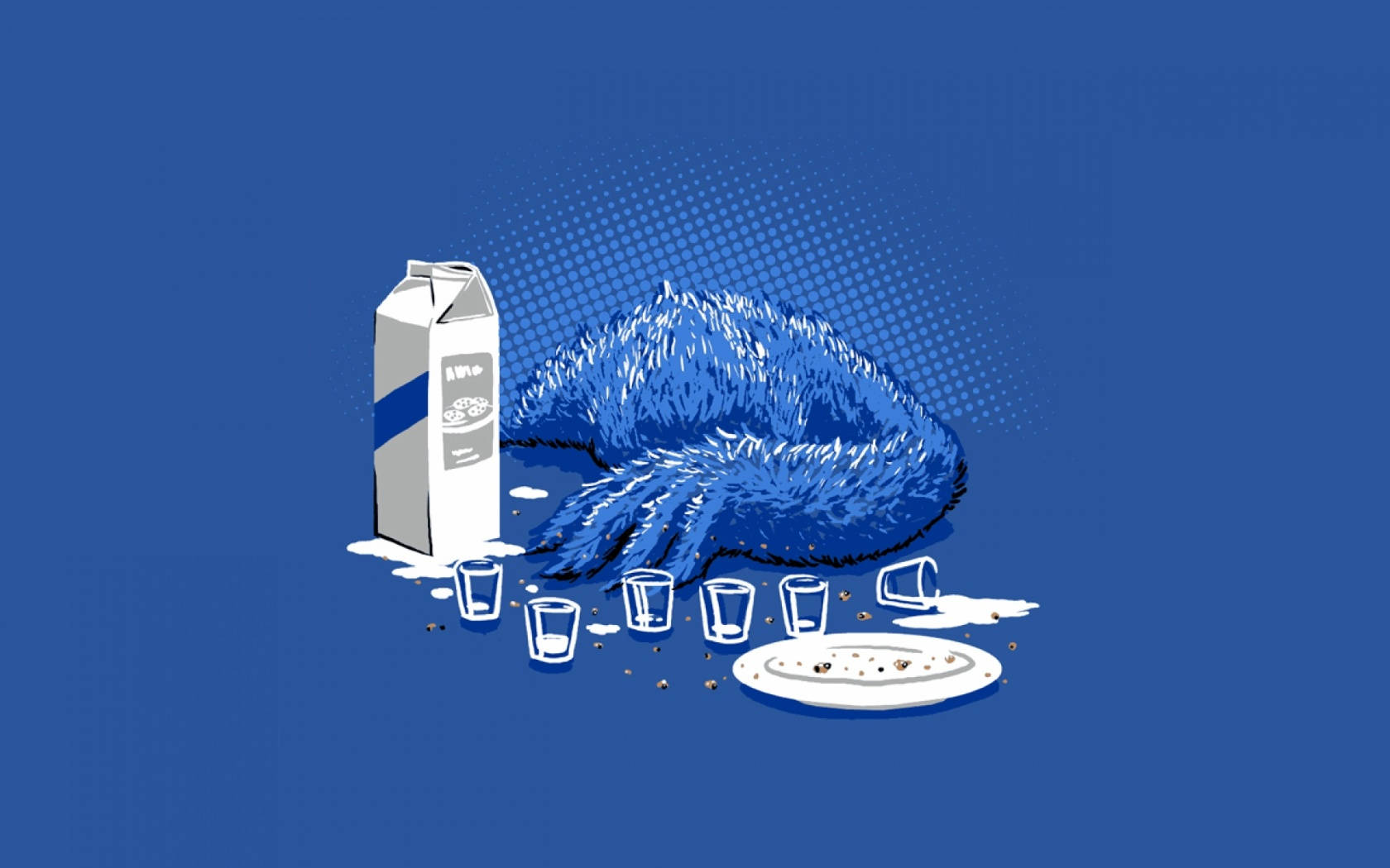 Cookie Monster, blue furry creature, spilled milk carton, HD Desktop Wallpaper