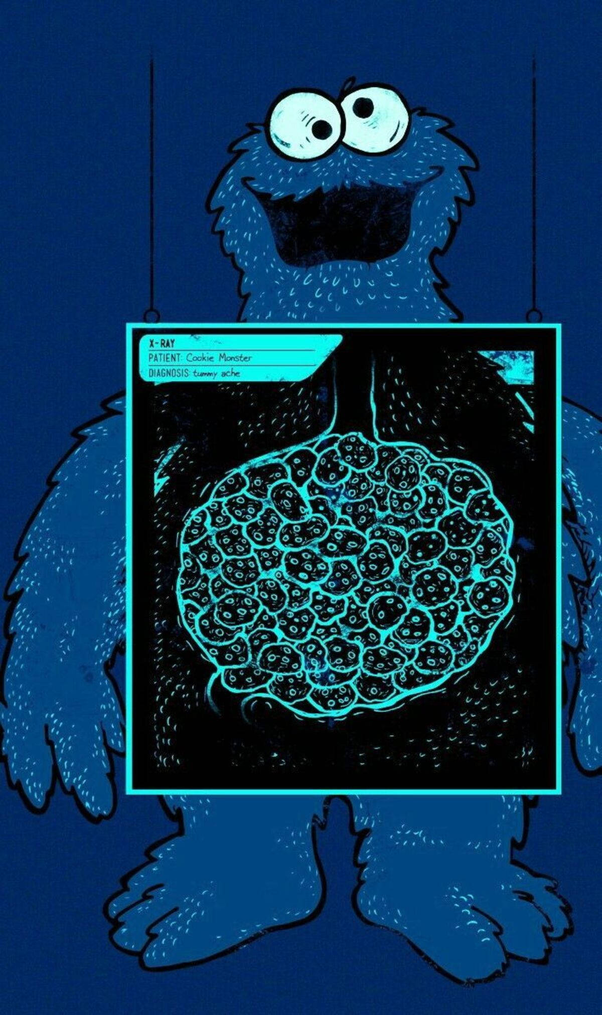 Cookie Monster, x-ray, stomach full of cookies, Full HD Phone Wallpaper