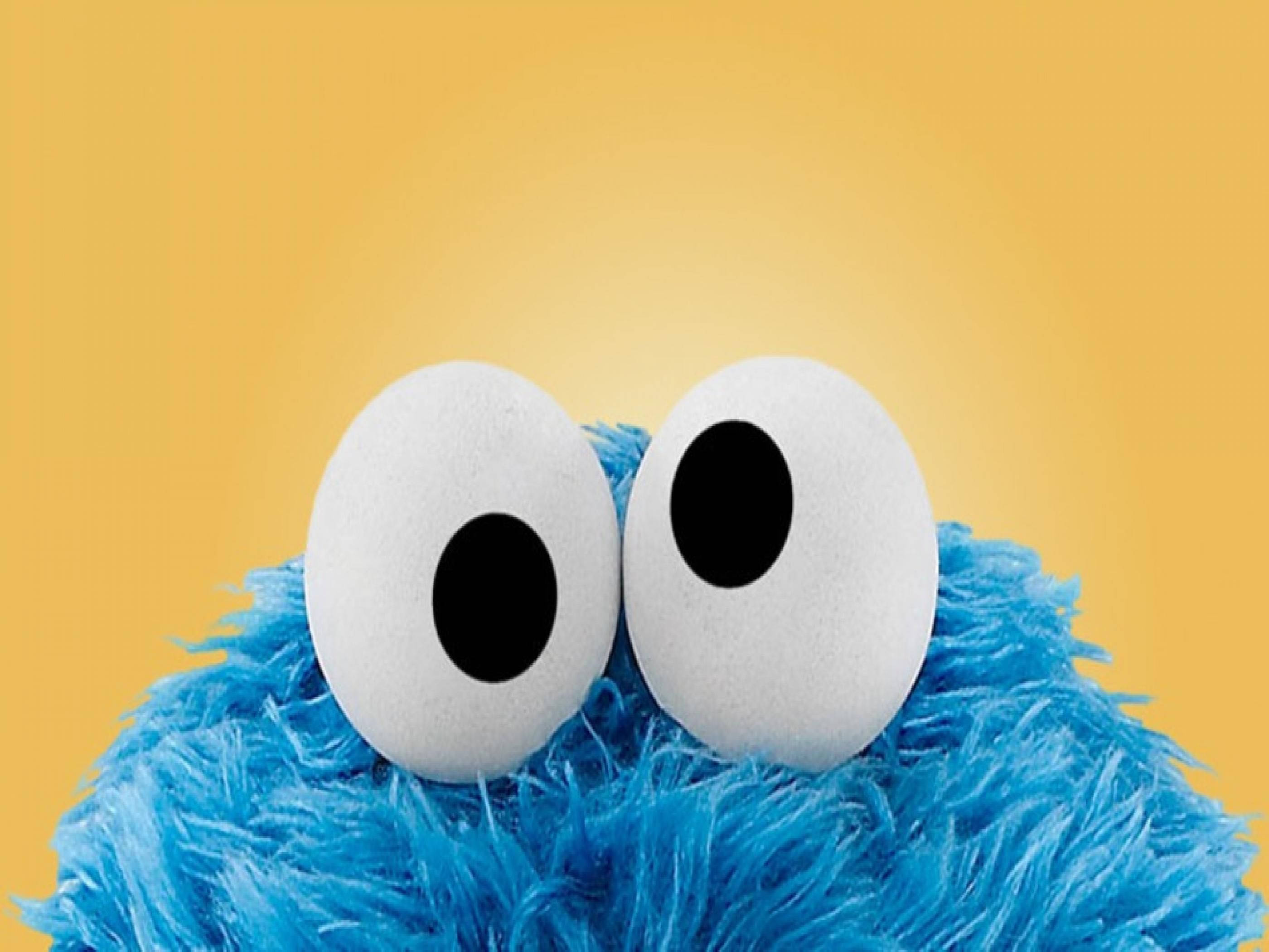 Cookie Monster, googly eyes, blue furry head, 2K Desktop Wallpaper