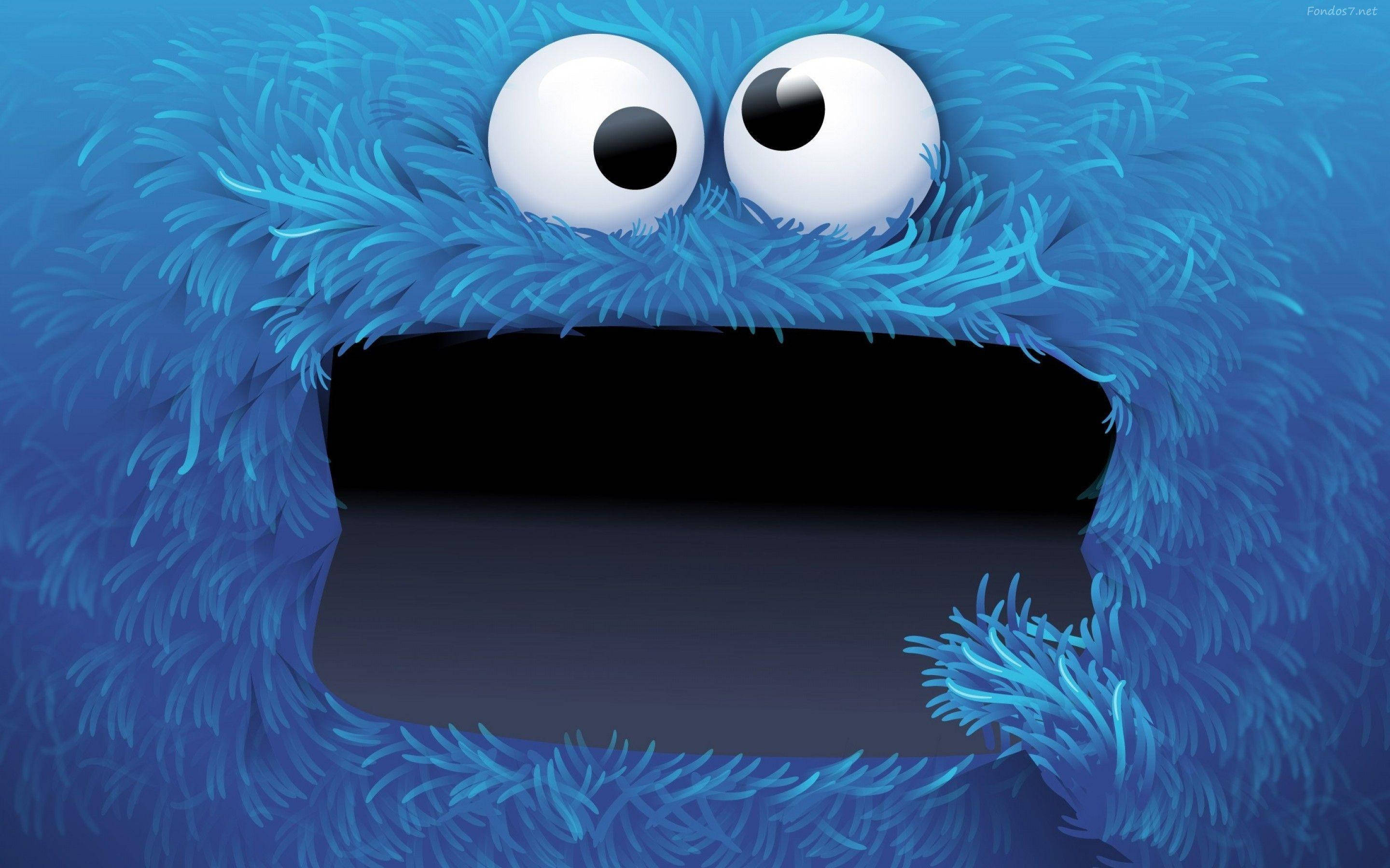 Cookie Monster, blue furry face, wide-eyed, 2K Desktop Wallpaper