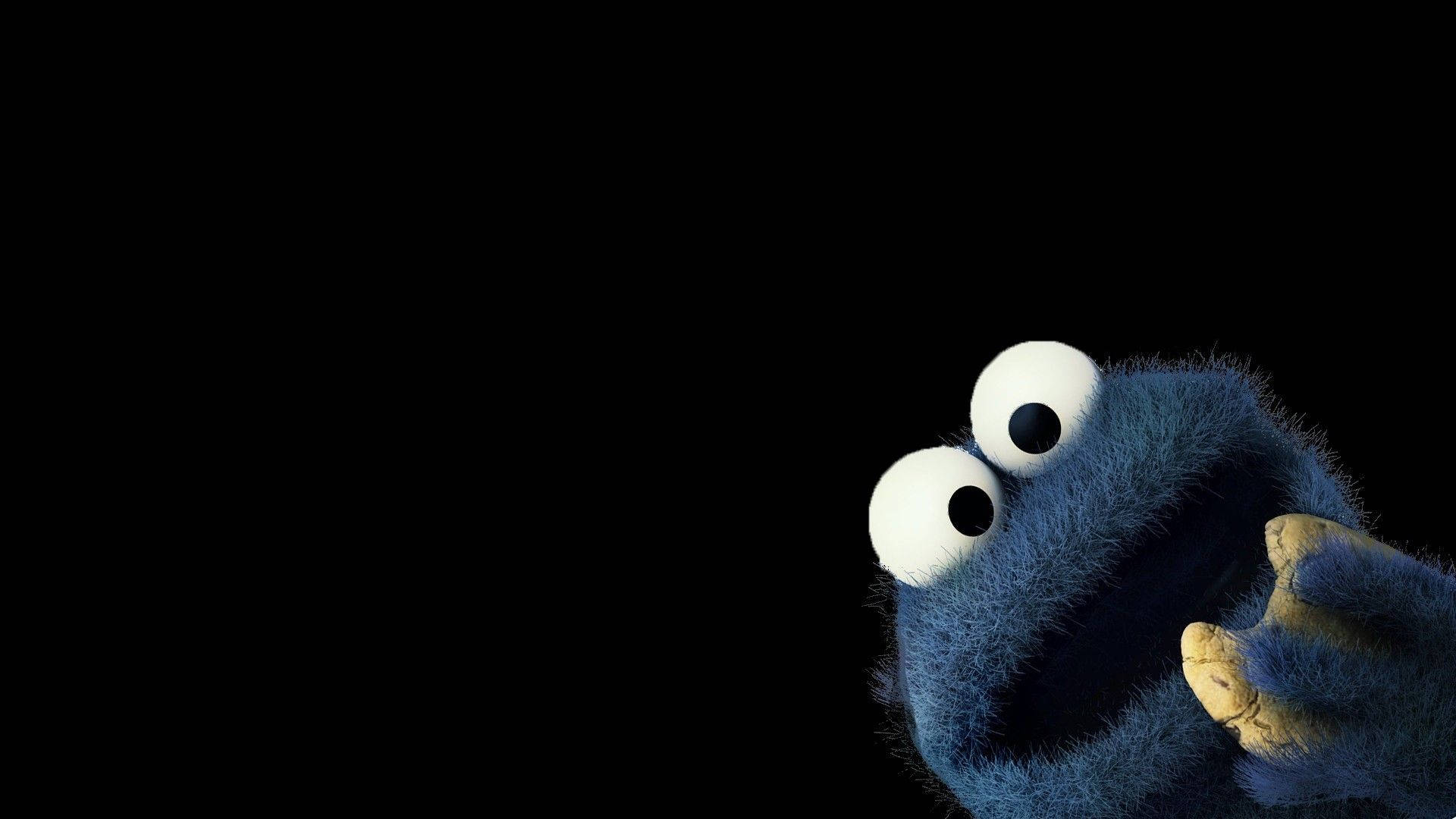 Cookie Monster, close-up, stark black background, Full HD Desktop Wallpaper