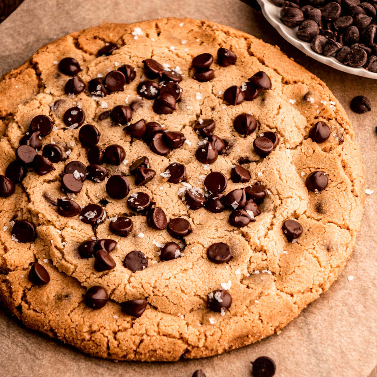 giant chocolate chip cookie, golden brown, coarse salt crystals, SD Desktop Wallpaper