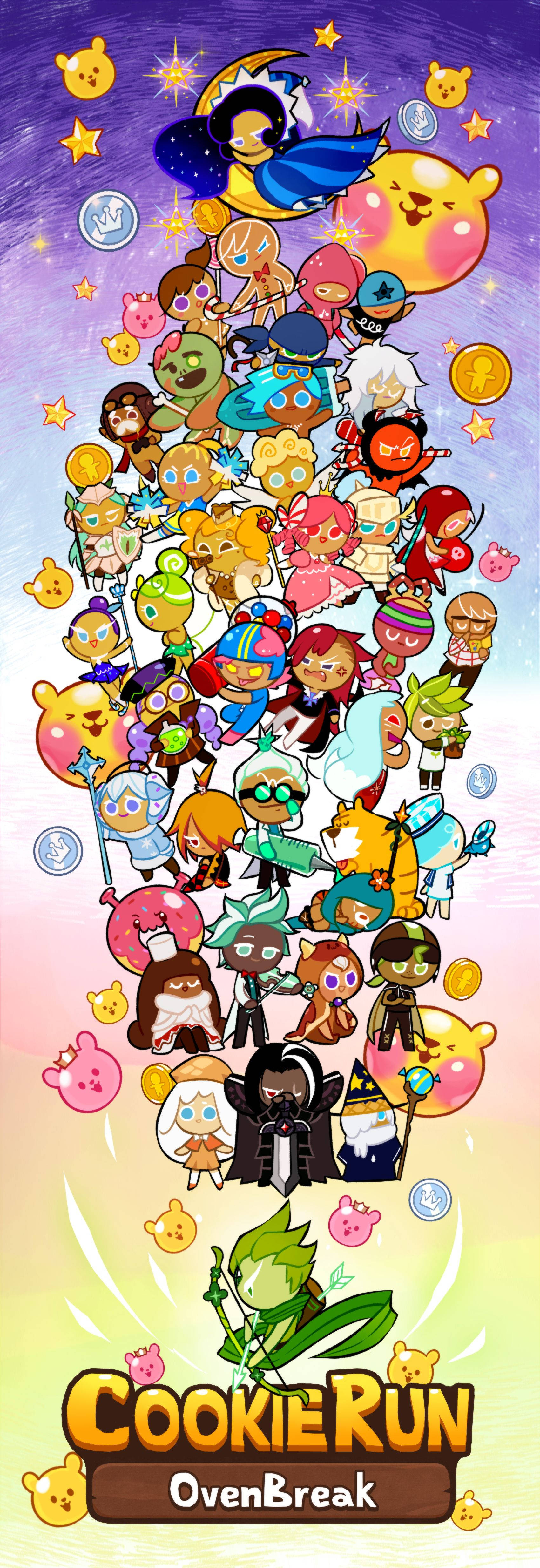 Cookie Run Kingdom, kawaii cookies, magical starry sky, 4K Phone Wallpaper