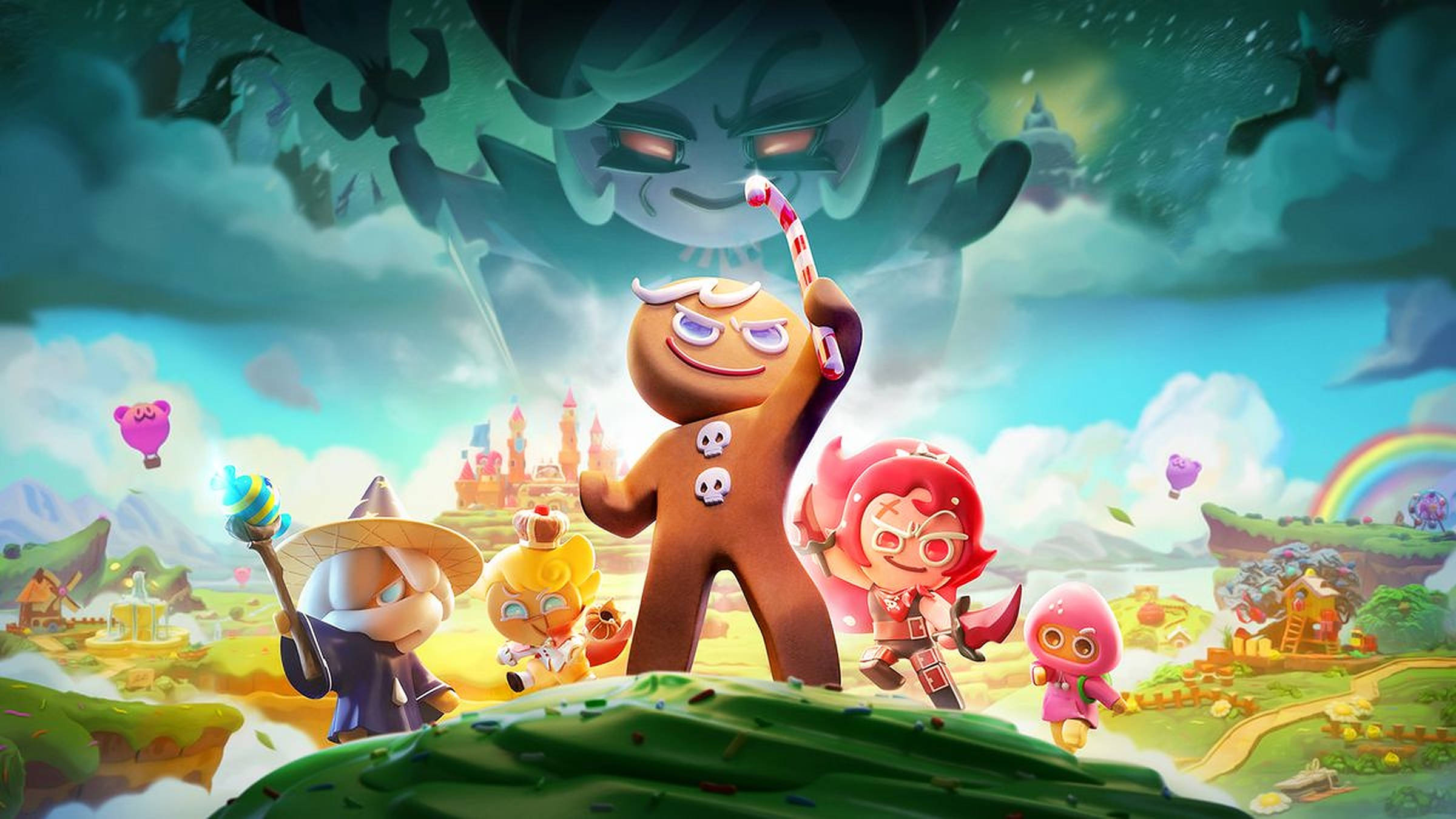 Cookie Run Kingdom, cookie characters, giant menacing face, Full HD Desktop Wallpaper