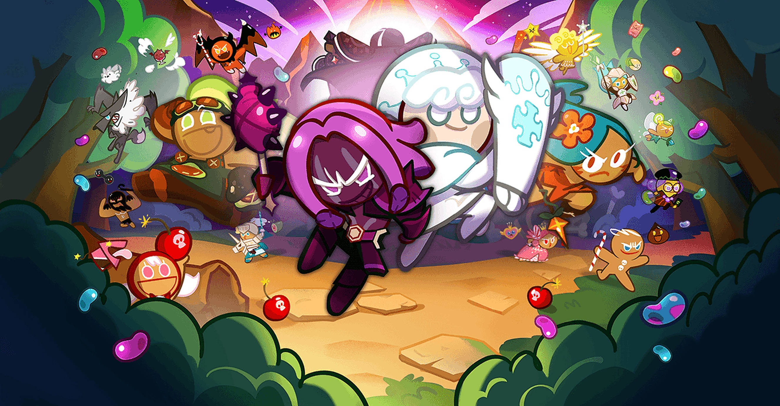 Cookie Run, forest, glowing sky, 2K Desktop Wallpaper