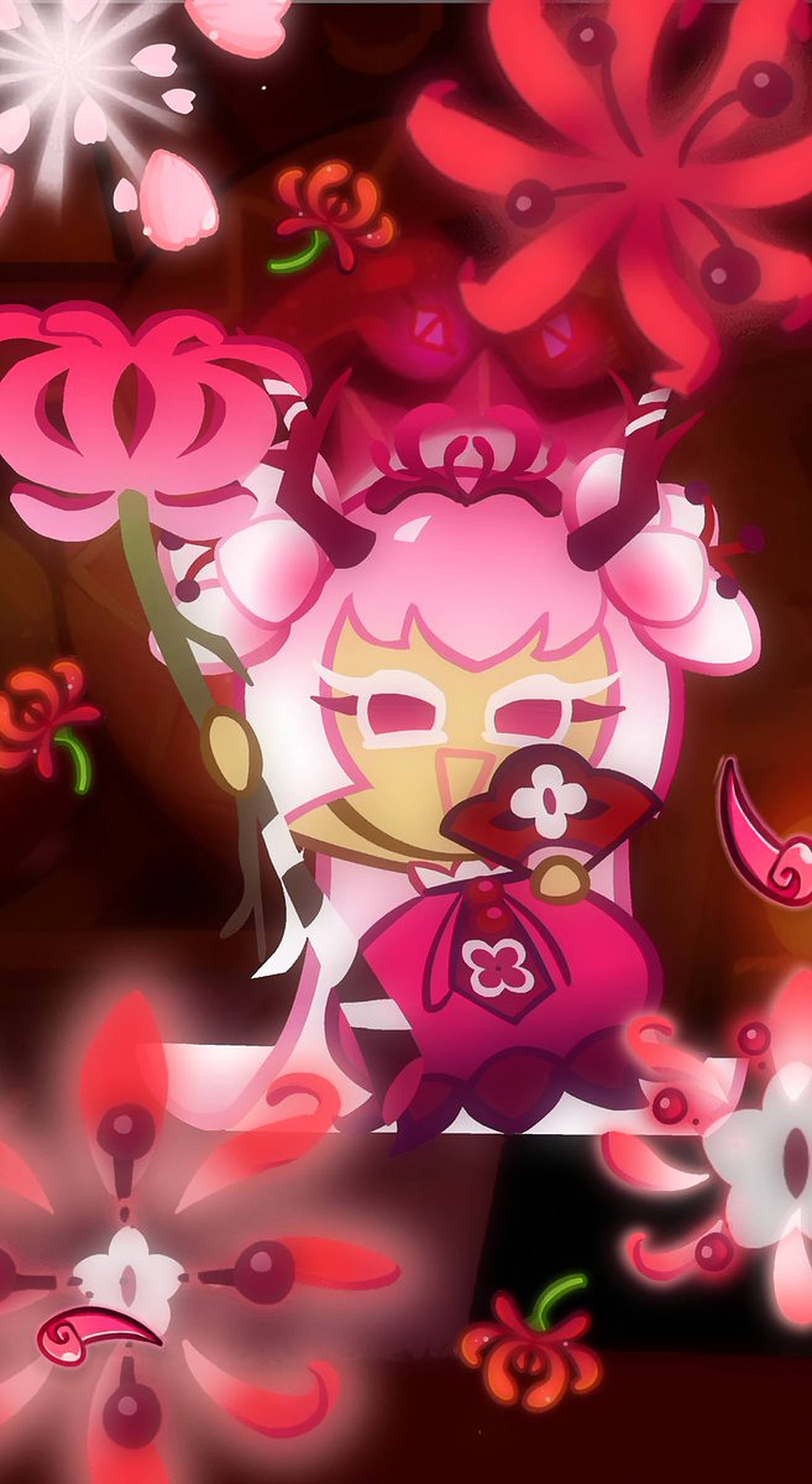 Cookie Run, cherry blossom, pink-haired anime character, Full HD Phone Wallpaper