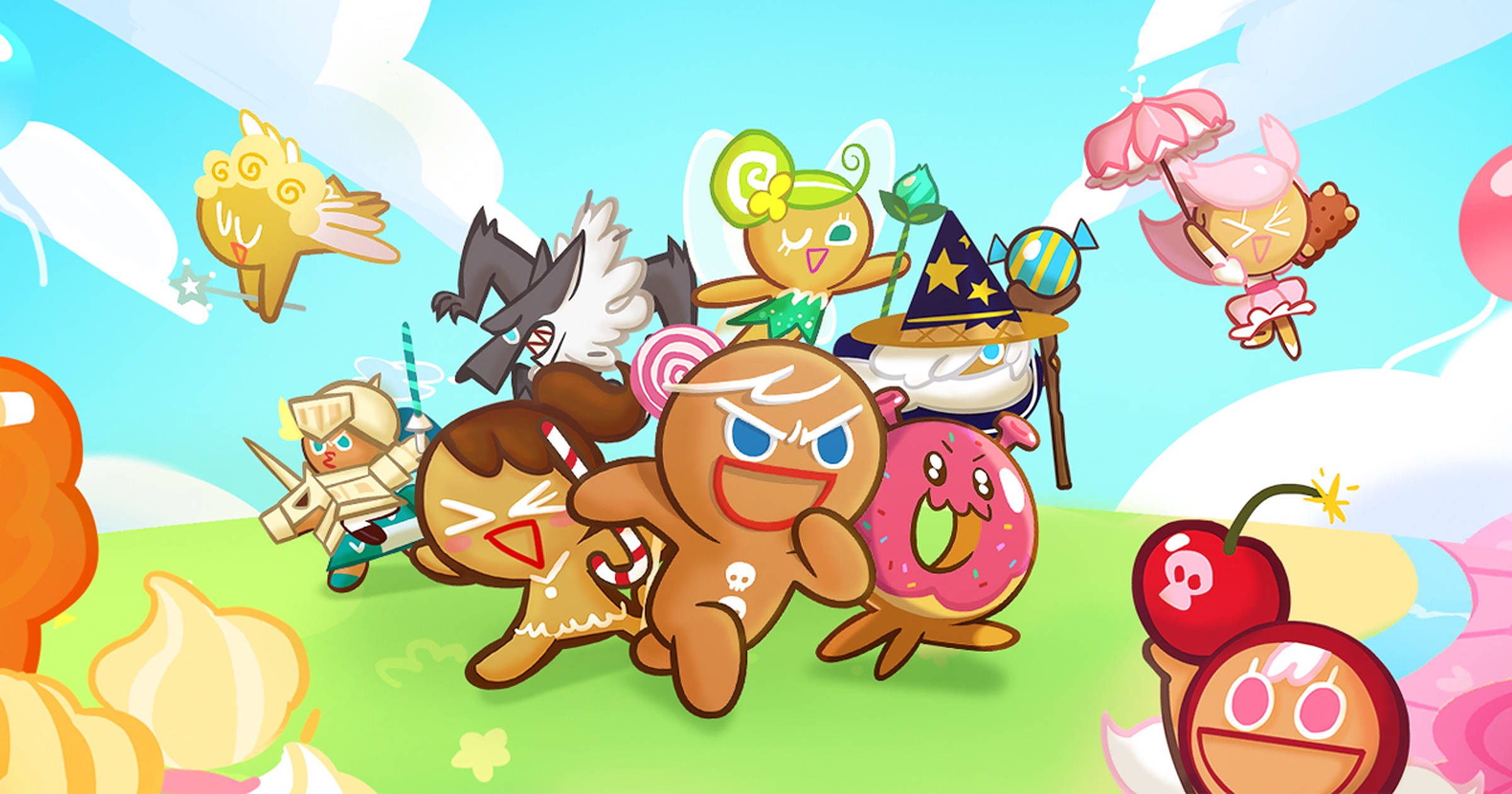 Cookie Run, gingerbread warrior, pink donut, Full HD Desktop Wallpaper