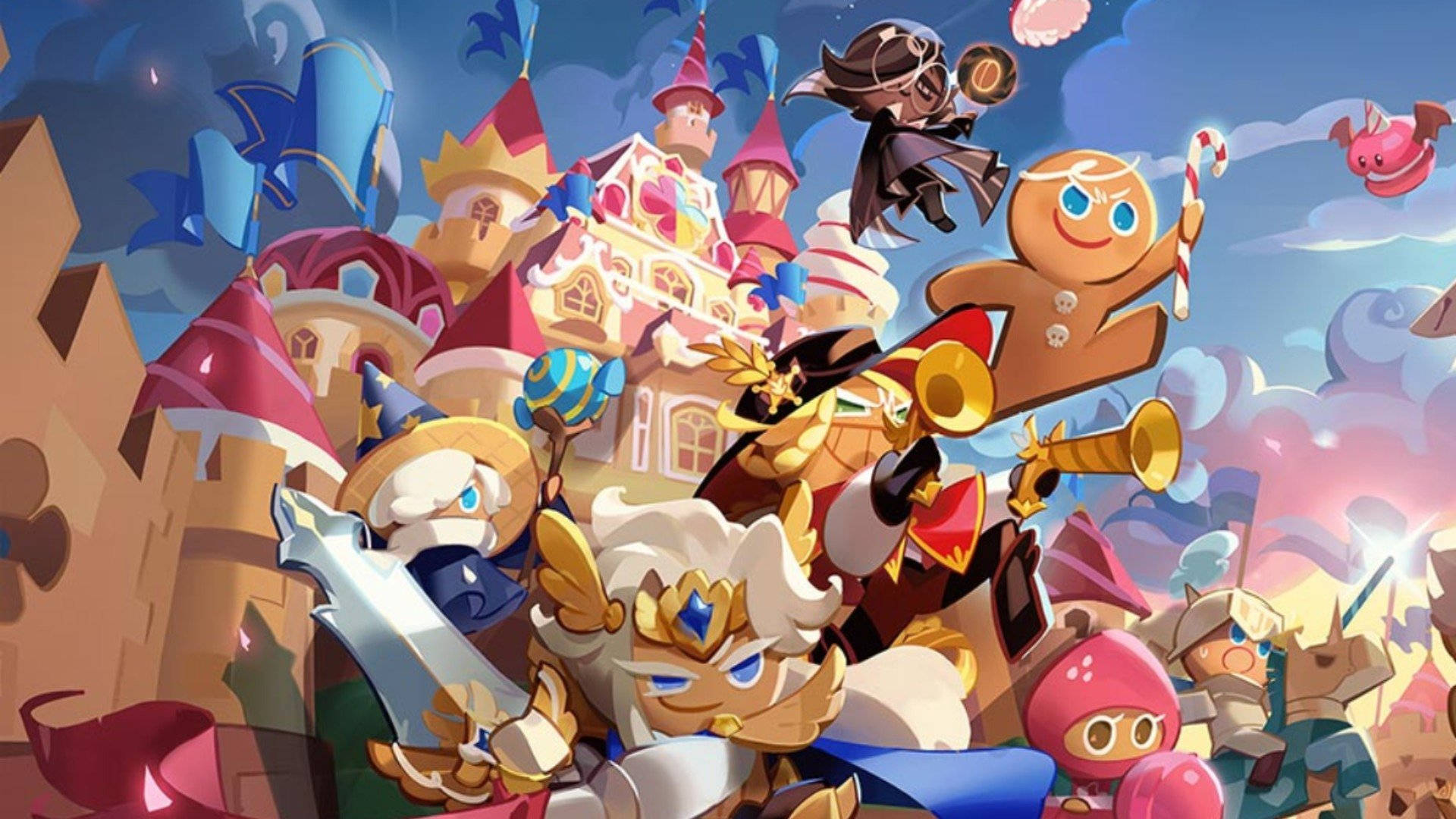 Cookie Run, cookie-themed characters, whimsical castle setting, Full HD Desktop Wallpaper