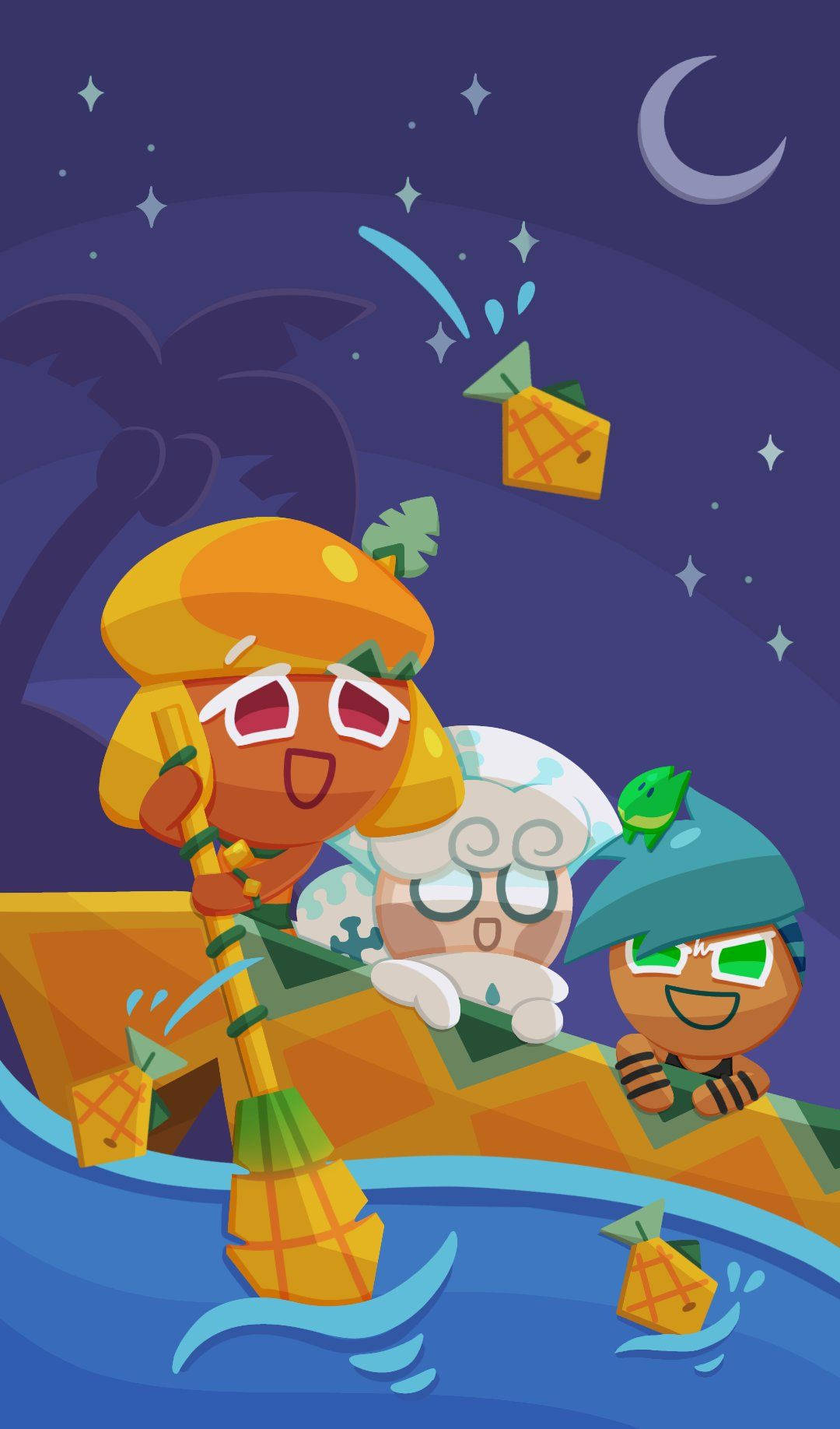 cartoon cookie, starry night sky, crescent moon, HD Phone Wallpaper