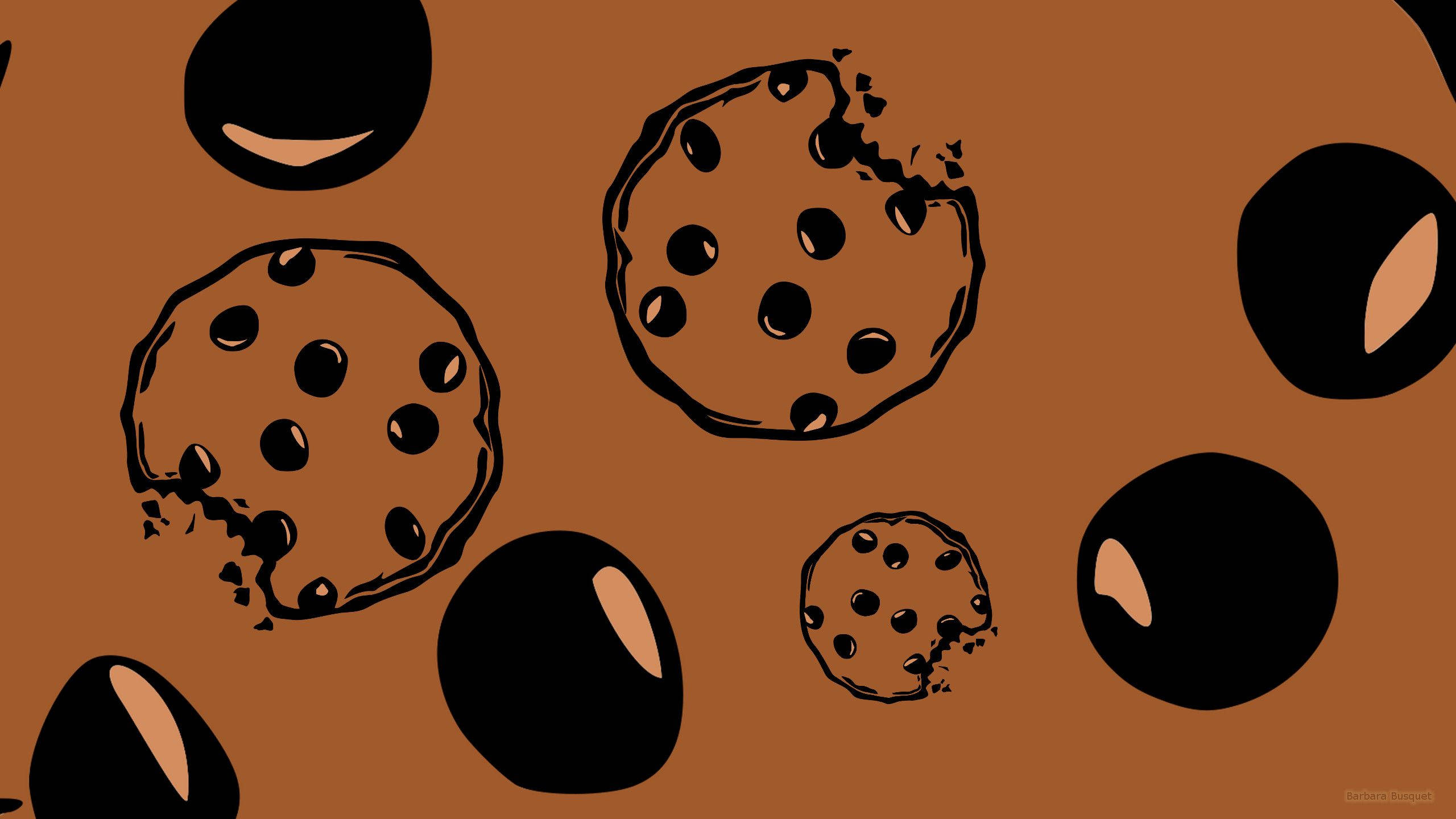 Cartoon Cookie, chocolate chip cookies, bite marks, 2K Desktop Wallpaper