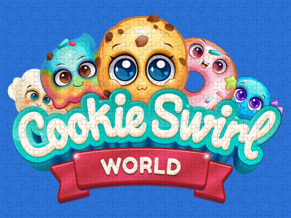 Cookie Swirl C, puzzle-style logo, cute cartoon cookies, SD Desktop Wallpaper