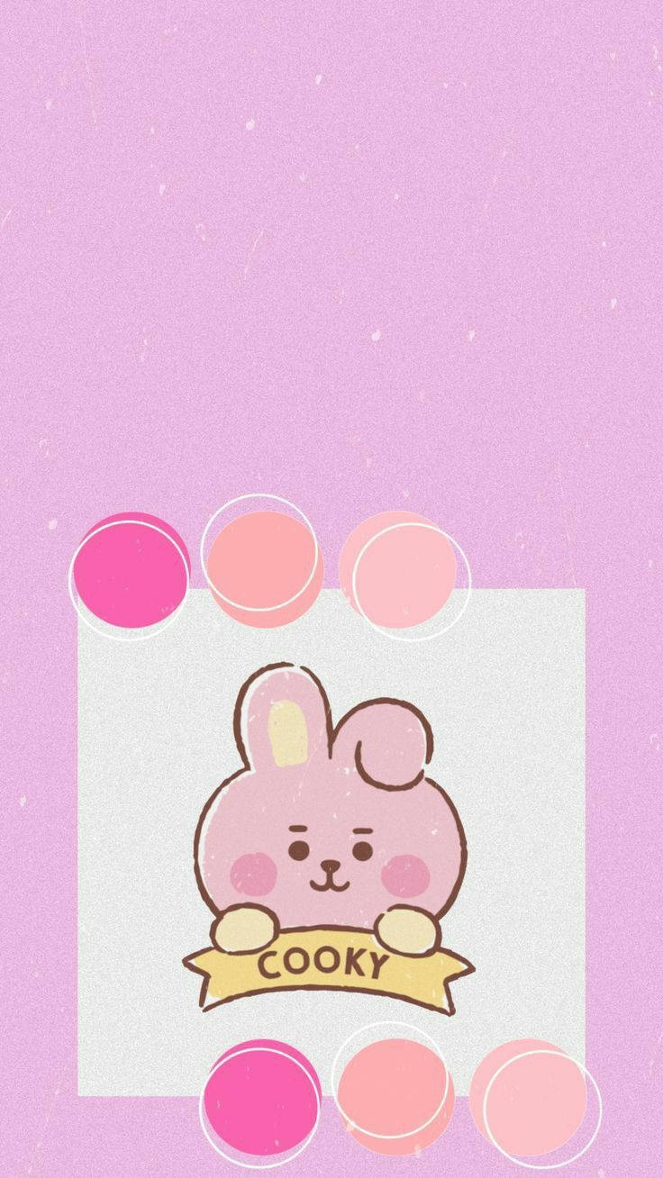 Cooky Bt21, yellow ribbon, pink cartoon bunny, HD Phone Wallpaper