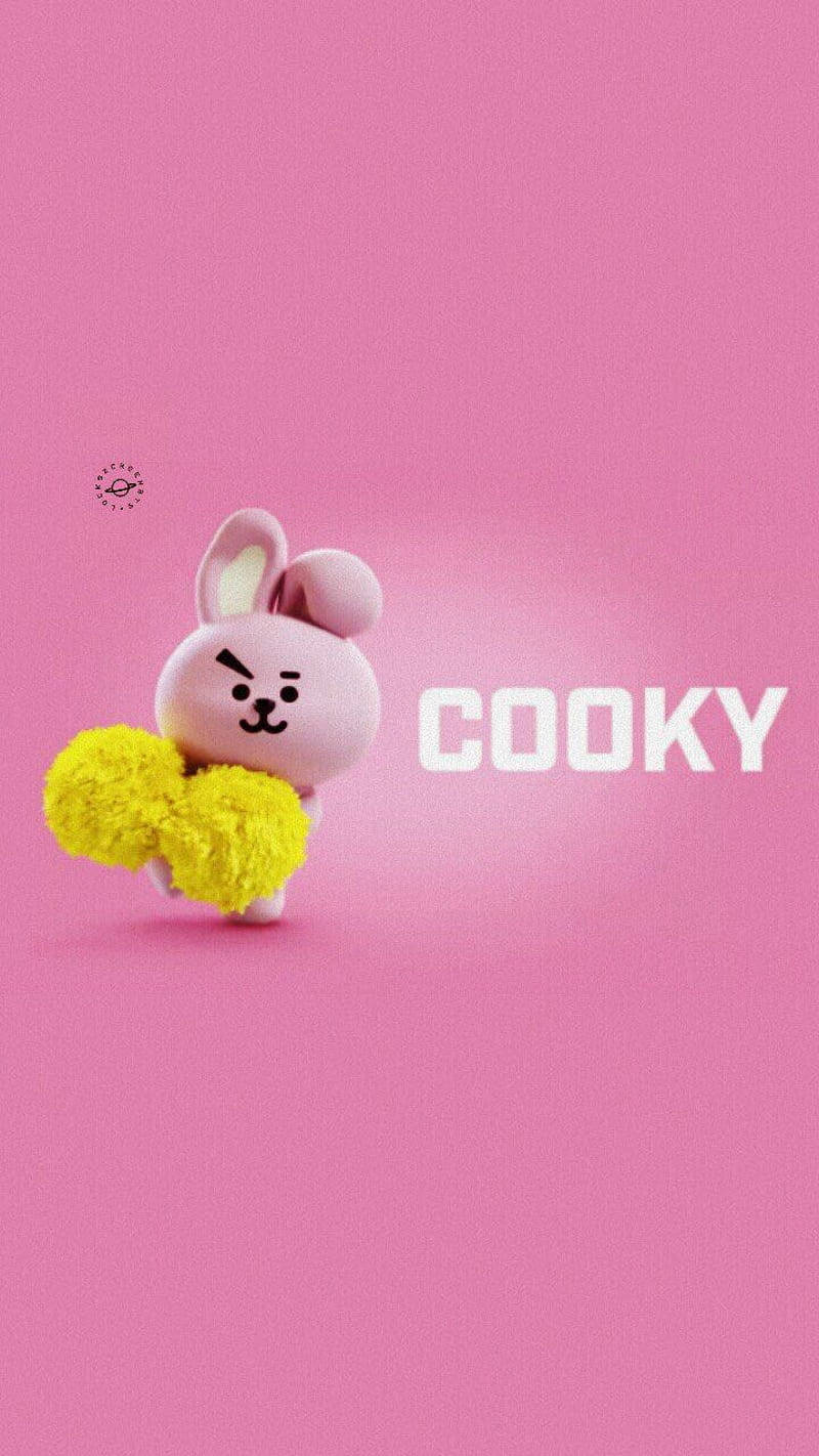 Cooky Bt21, pink bunny character, yellow pom-poms, HD Phone Wallpaper