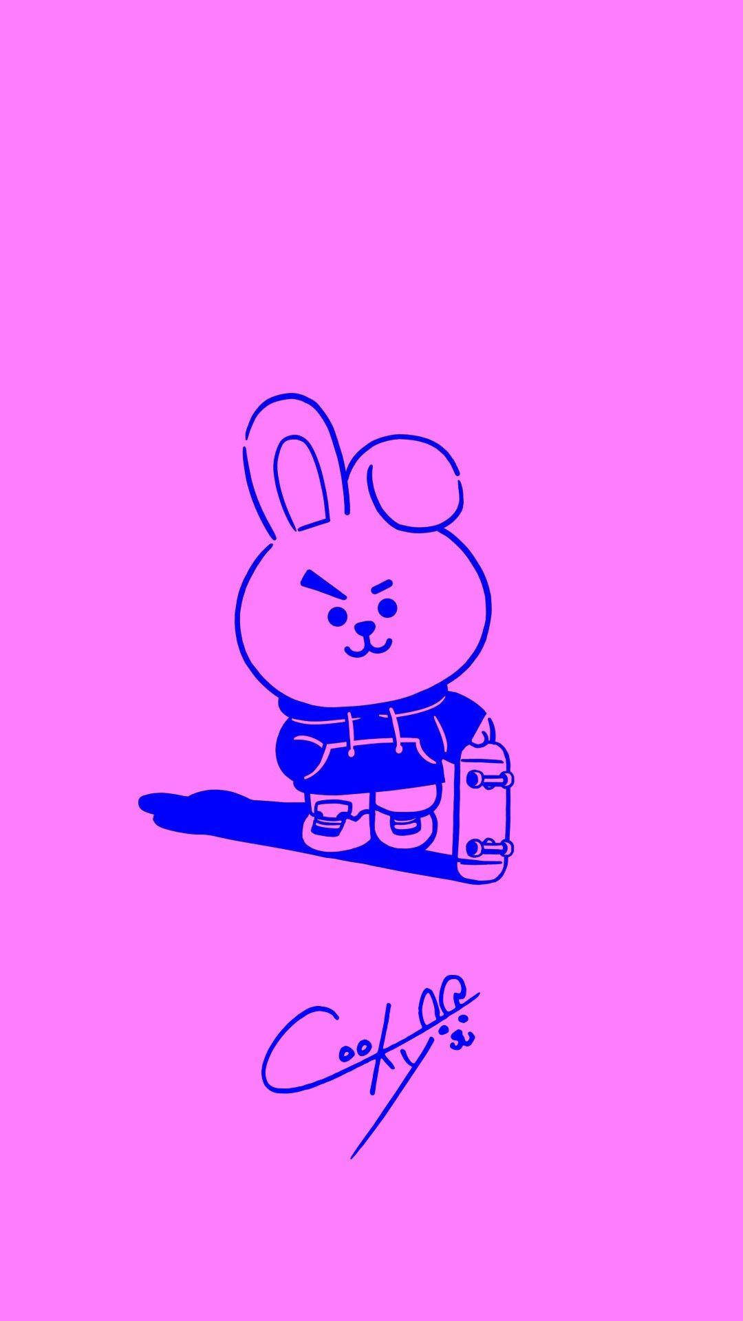 Cooky Bt21, skateboard, blue outlined, Full HD Phone Wallpaper