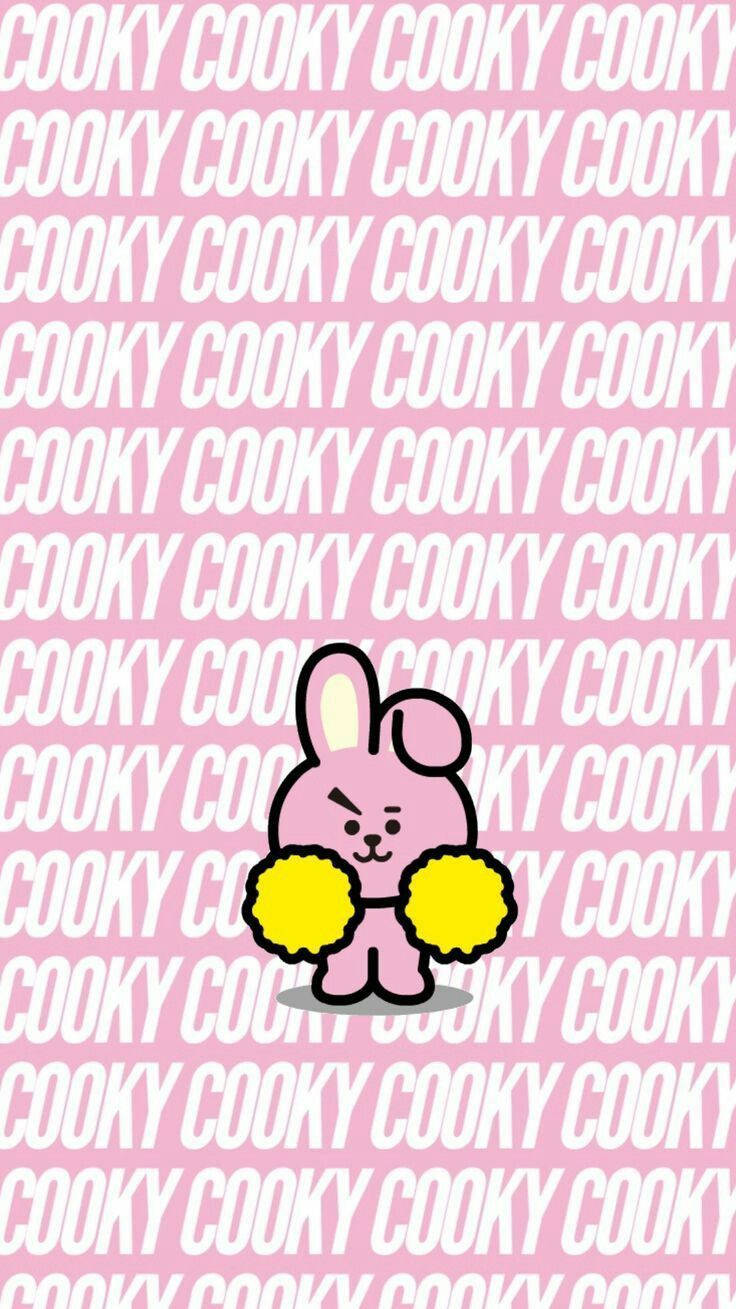 Cooky Bt21, yellow pom-poms, pink cartoon bunny, HD Phone Wallpaper