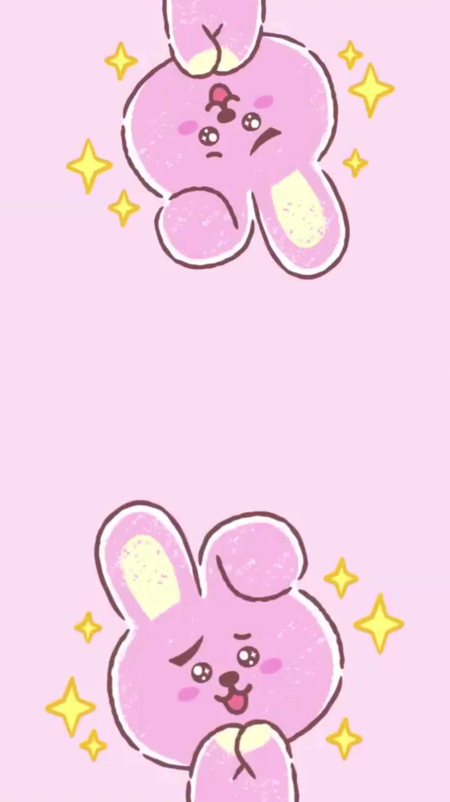 Cooky Bt21, yellow star, pink cartoon bunnies, Full HD Phone Wallpaper