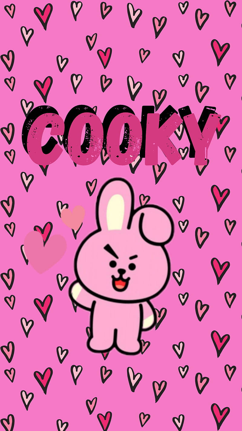 Cooky Bt21, pink cartoon bunny, vibrant pink background, HD Phone Wallpaper