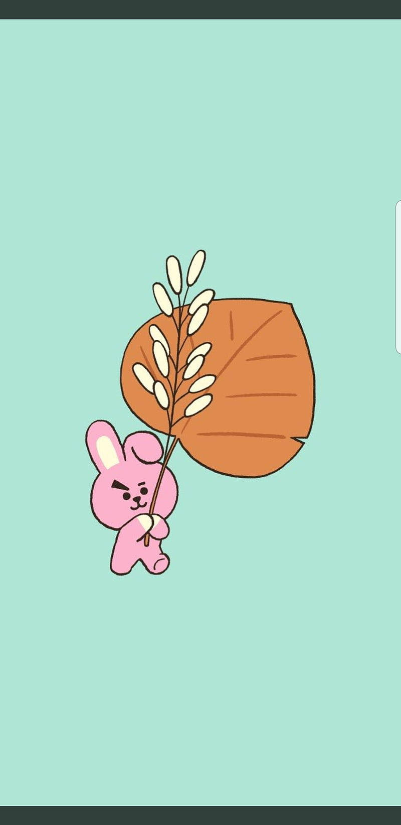 Cooky Bt21, pink cartoon bunny, brown leaf, HD Phone Wallpaper