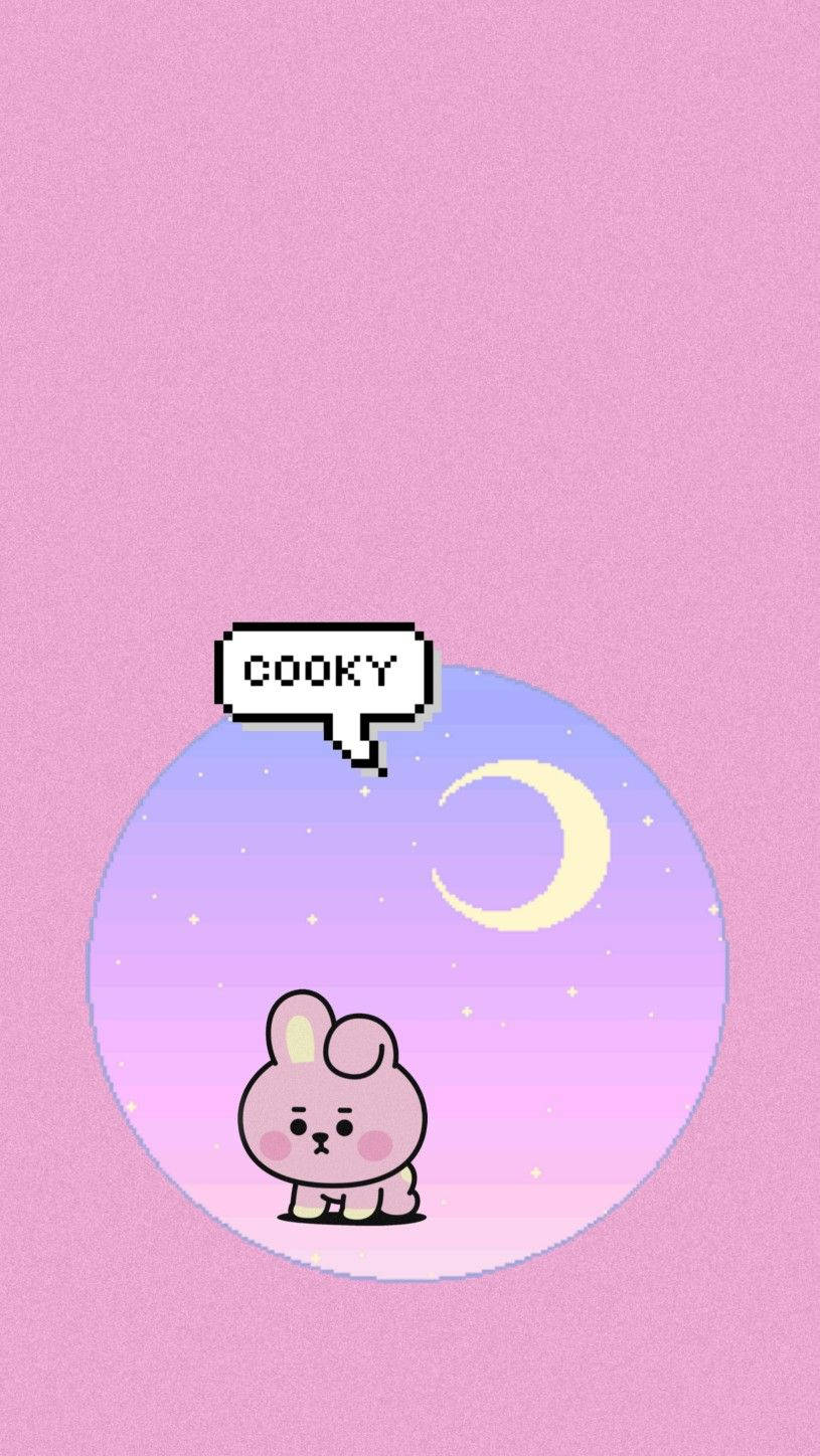 Cooky Bt21, pixel art, crescent moon, HD Phone Wallpaper
