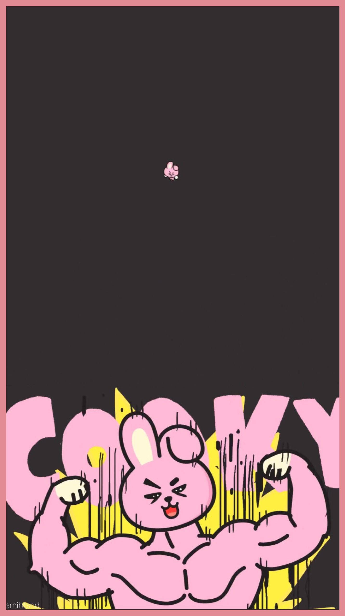Cooky Bt21, pink bunny, dark background, Full HD Phone Wallpaper