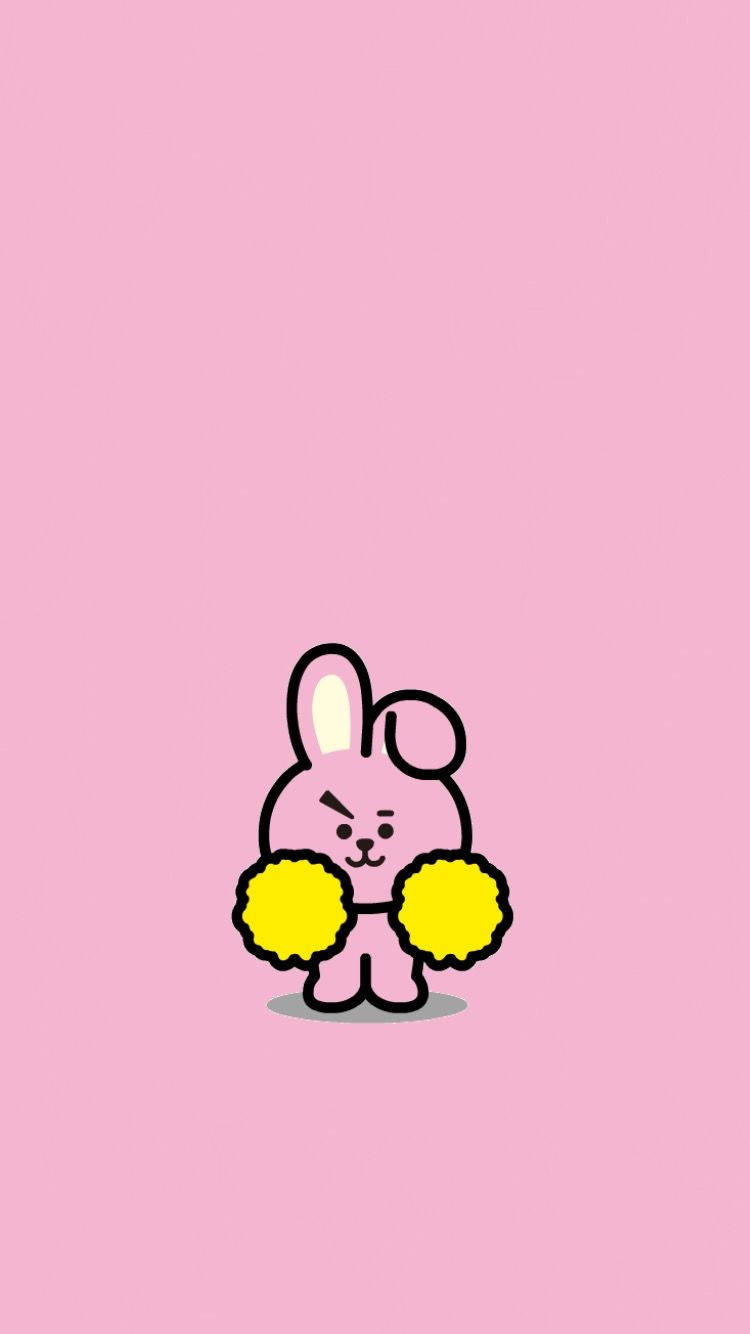 Cooky Bt21, yellow pom-poms, pink cartoon rabbit, HD Phone Wallpaper
