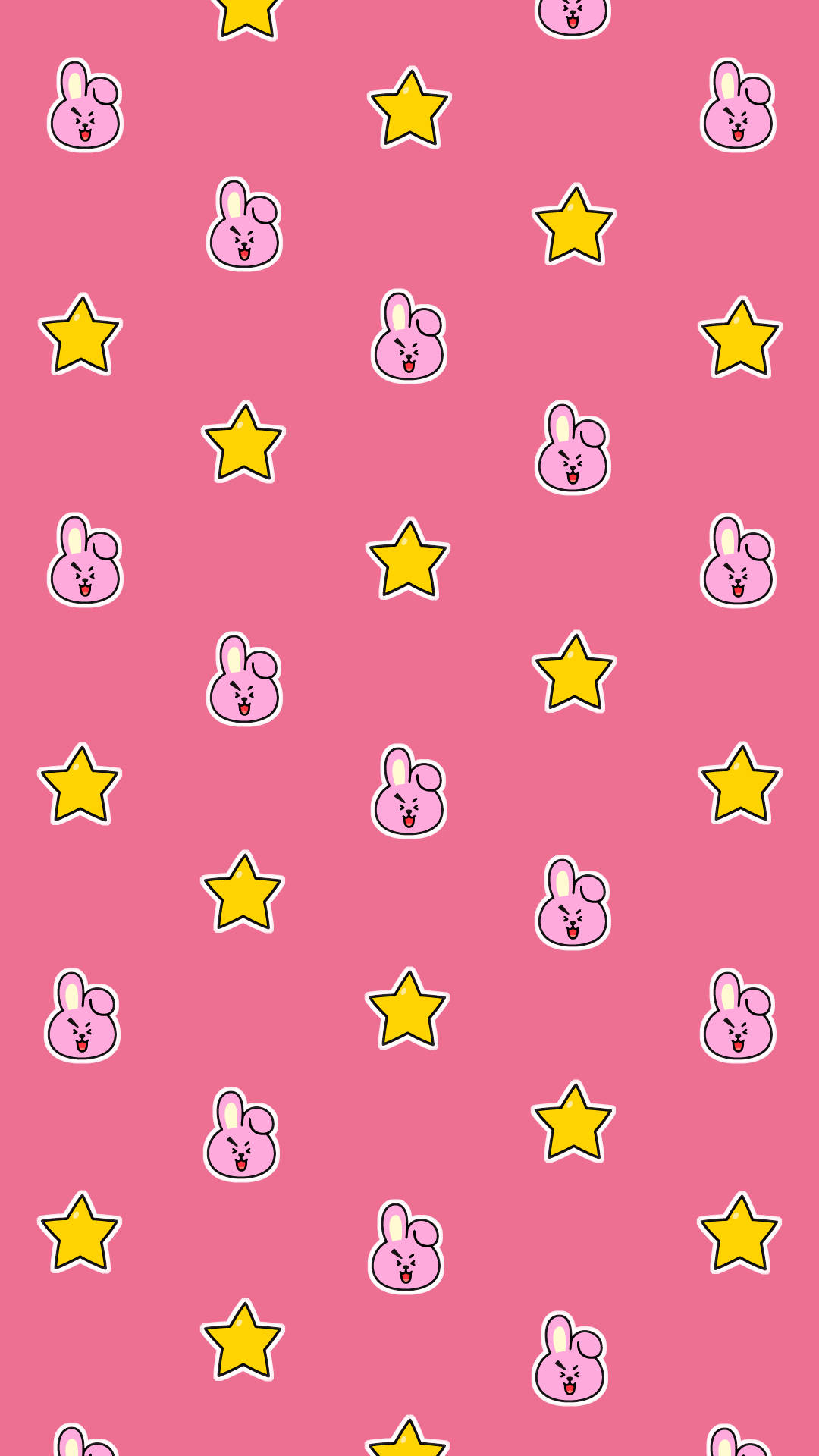 Cooky Bt21, pink background, repeating cute bunny faces, Full HD Phone Wallpaper