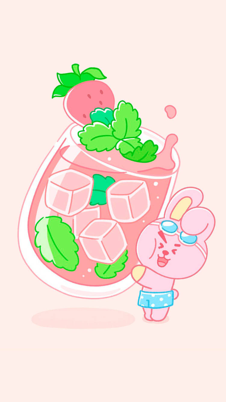 Cooky Bt21, strawberry, pink bunny, HD Phone Wallpaper