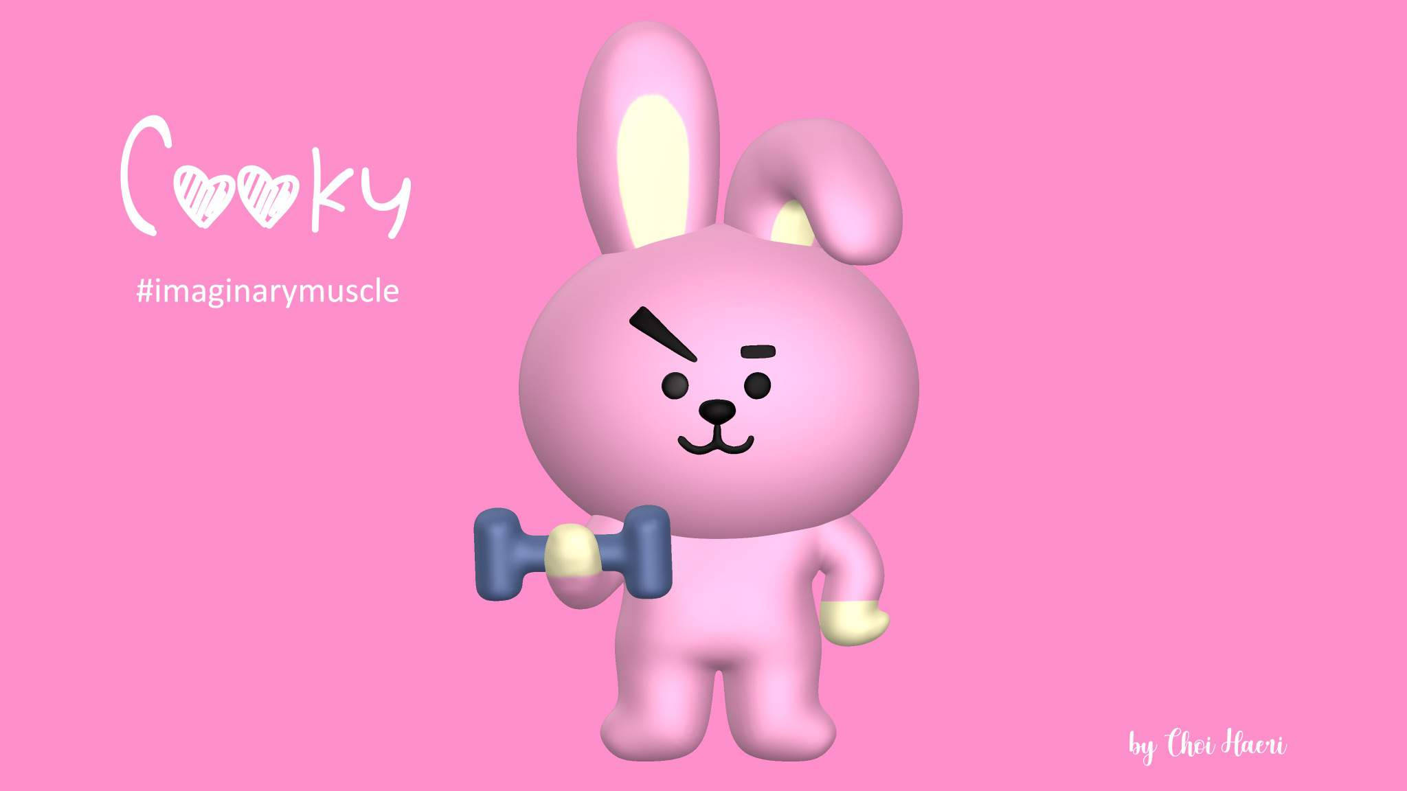 Cooky BT21, pink cartoon rabbit, angry expression, Full HD Desktop Wallpaper