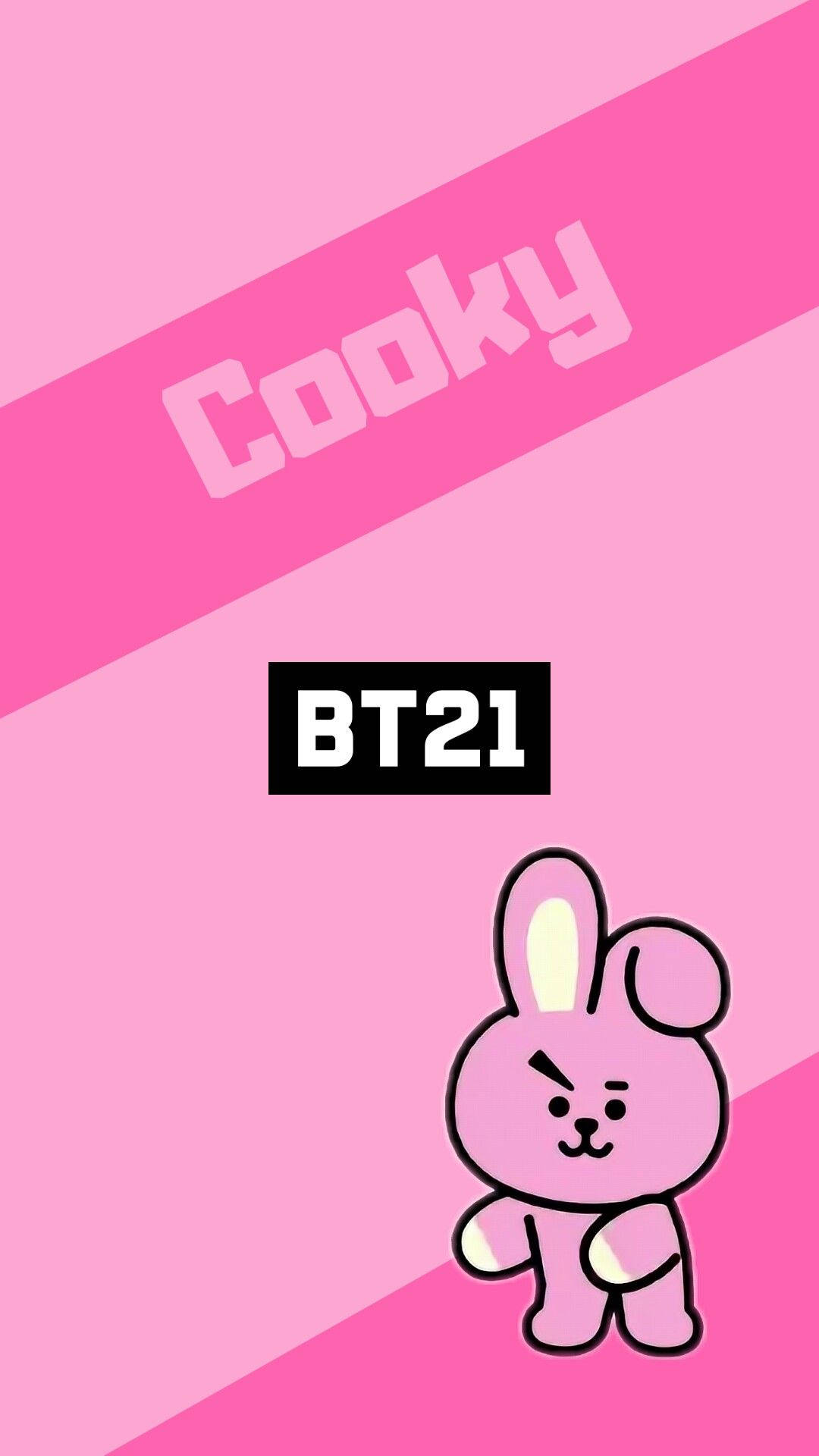 Cooky Bt21, pink cartoon rabbit character, diagonal pink gradient background, Full HD Phone Wallpaper