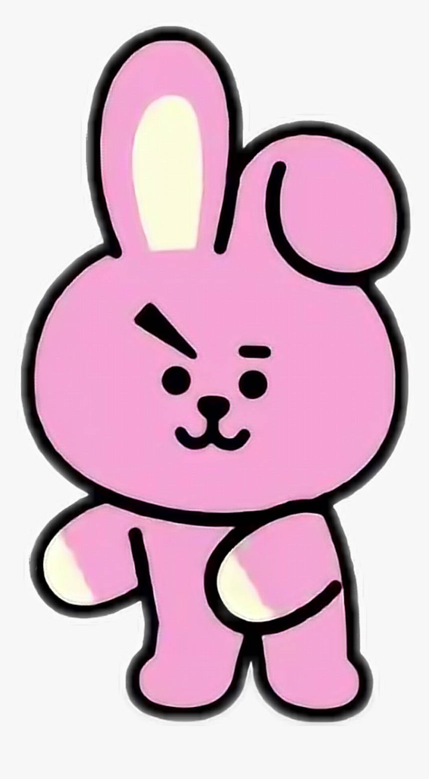 Cooky Bt21, pink cartoon rabbit, black outline, HD Phone Wallpaper