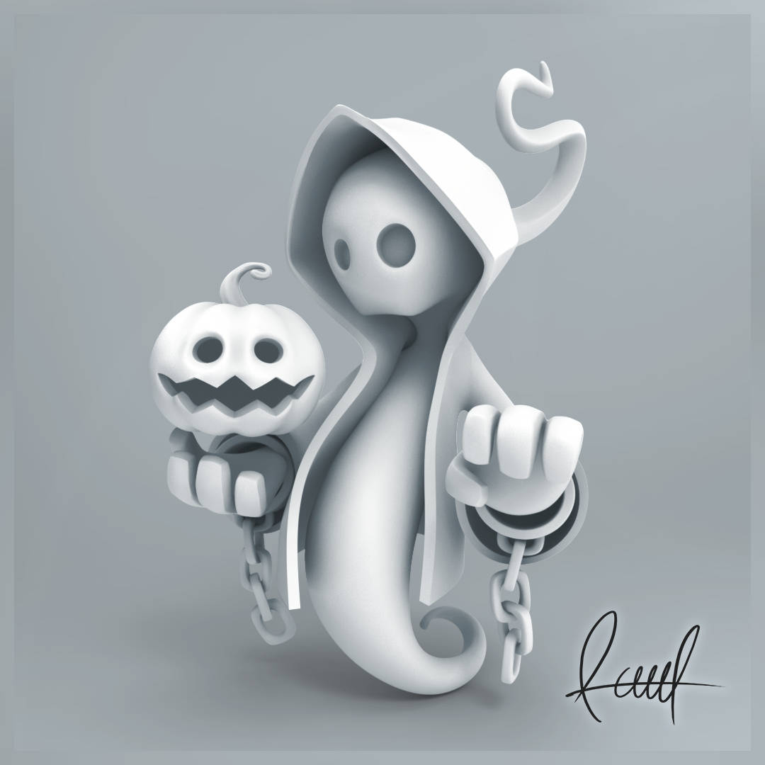cool 3d ghost, white 3d-rendered ghost, pumpkin, SD Desktop Wallpaper