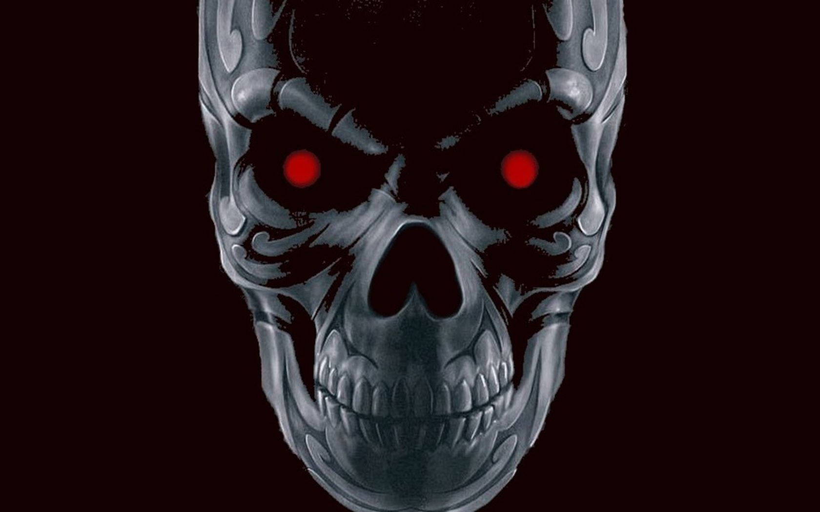 cool 3d ghost, red eyes, metallic skull, HD Desktop Wallpaper