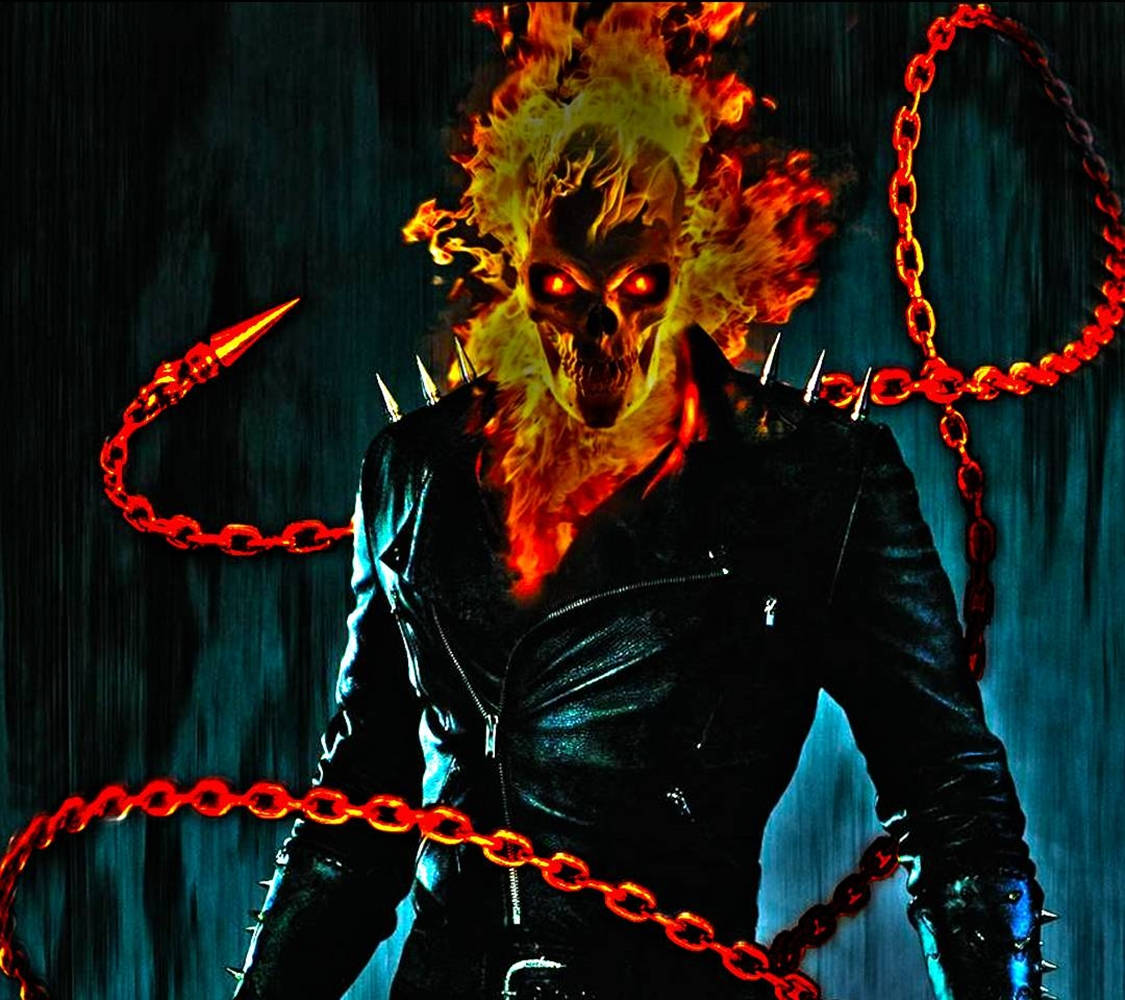 3d ghost, flaming skull-headed figure, spiked leather jacket, SD Desktop Wallpaper