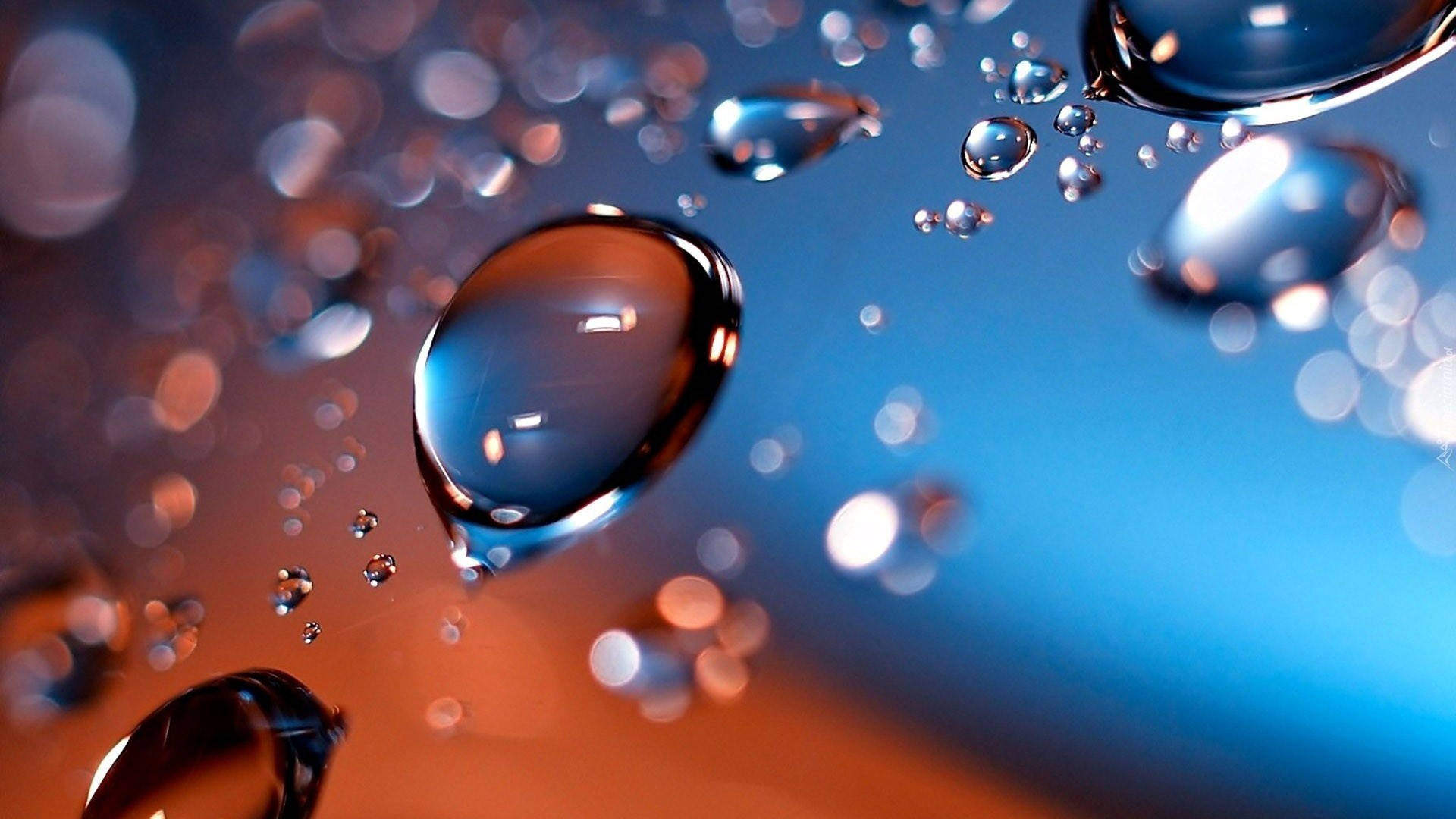 cool 3d water, giant bubbles, warm orange, Full HD Desktop Wallpaper