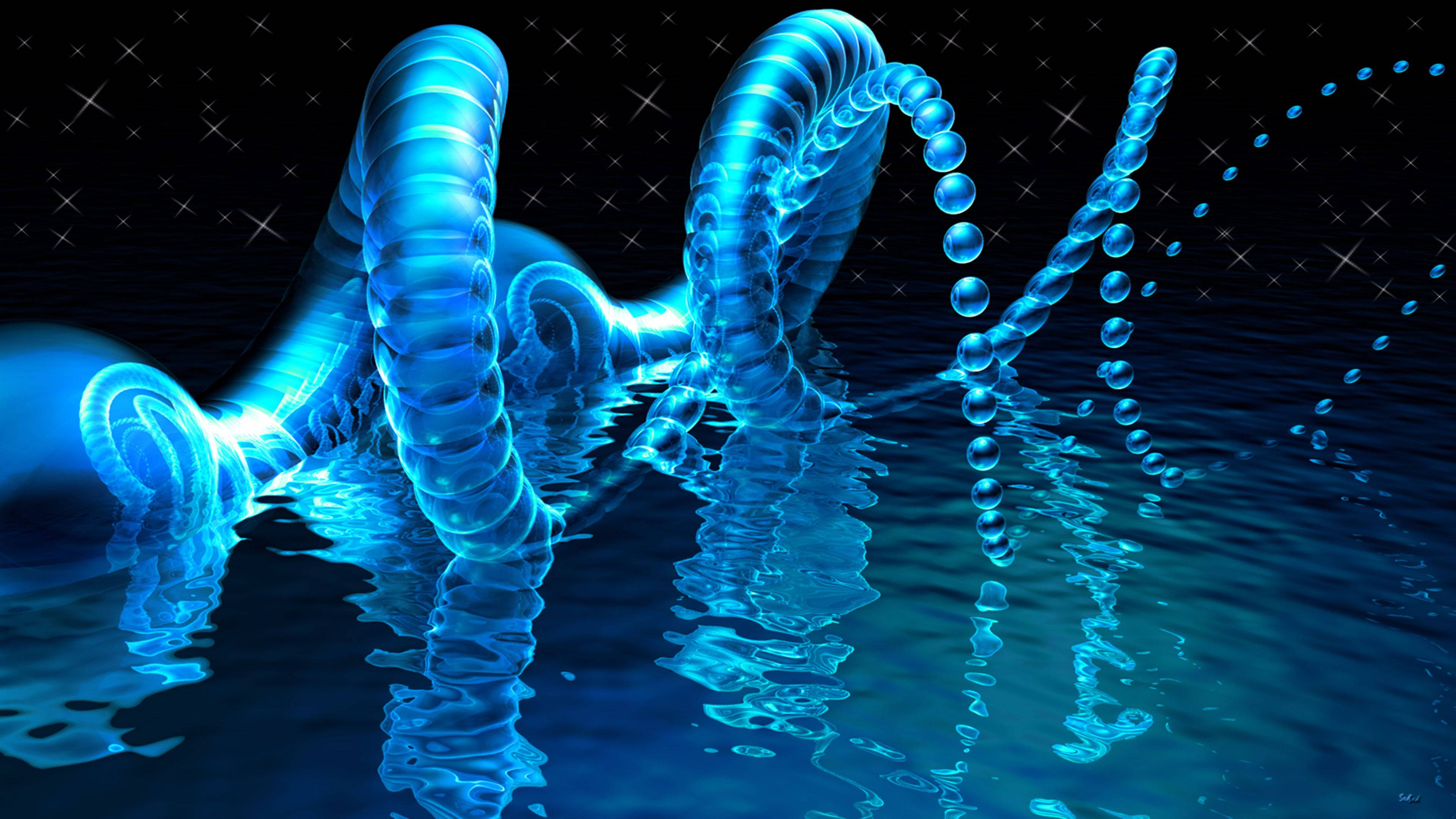 cool 3d water, spiral form, glowing blue liquid, 4K Desktop Wallpaper