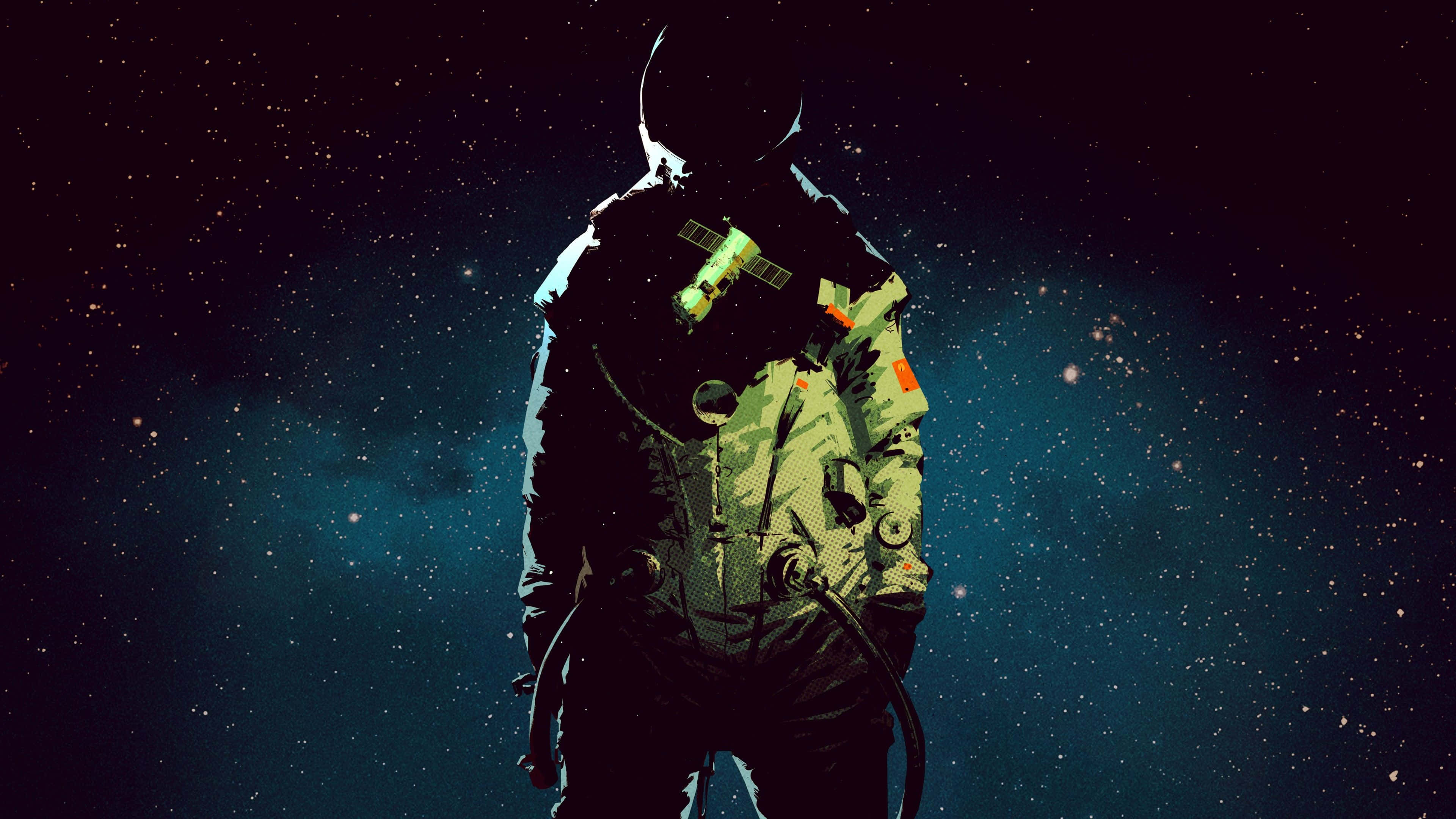 astronaut, starry sky, cosmic backdrop, 4K Desktop Wallpaper