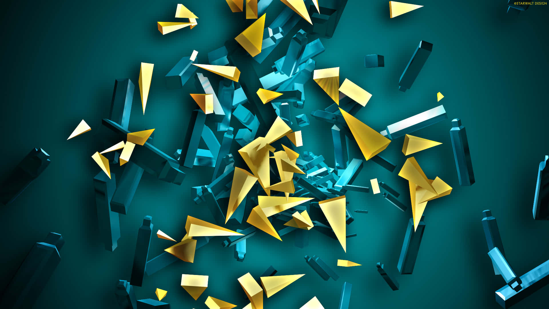 golden, teal, geometric shards, Full HD Desktop Wallpaper