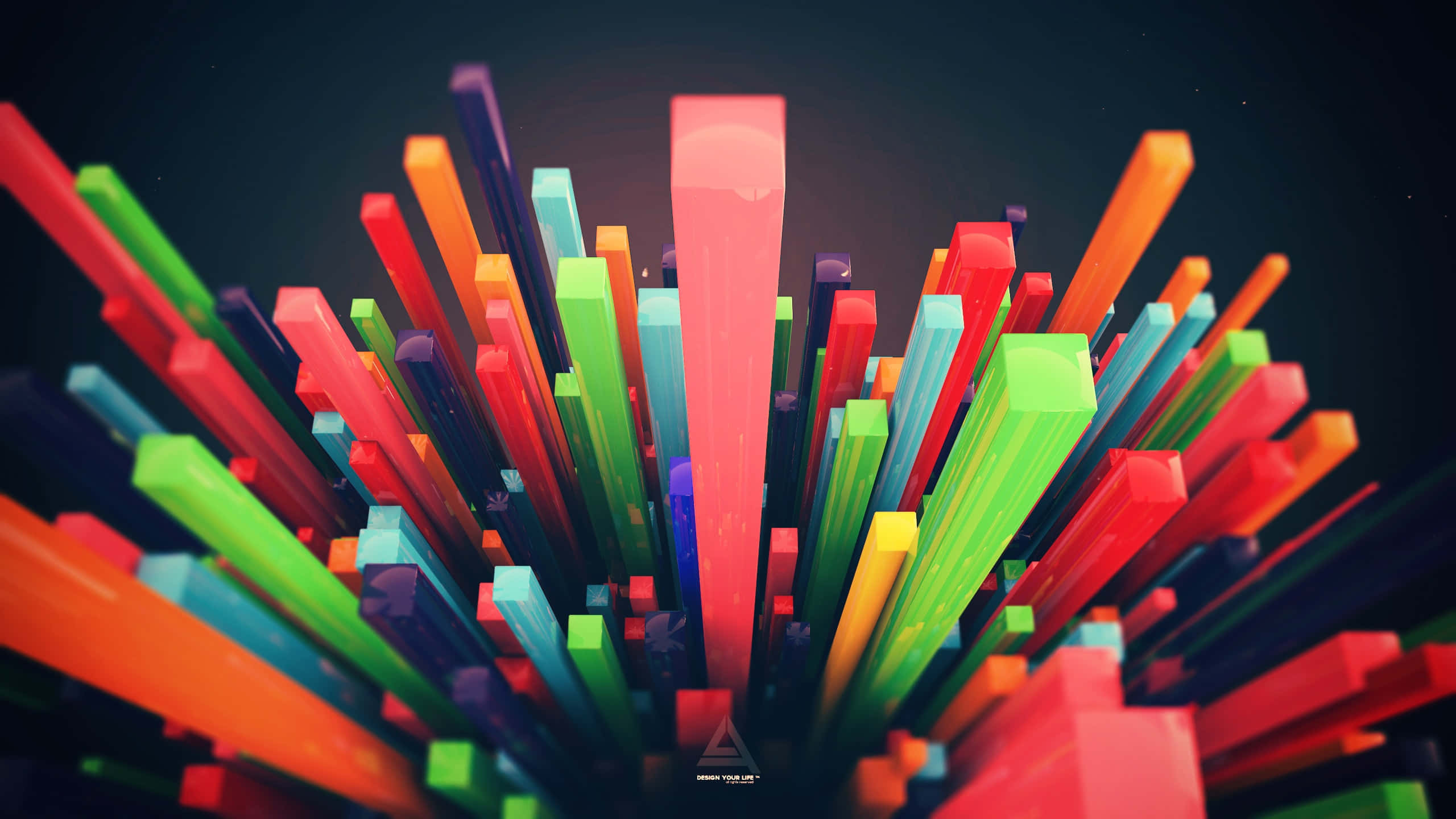 neon-colored, geometric bars, dark void, 2K Desktop Wallpaper