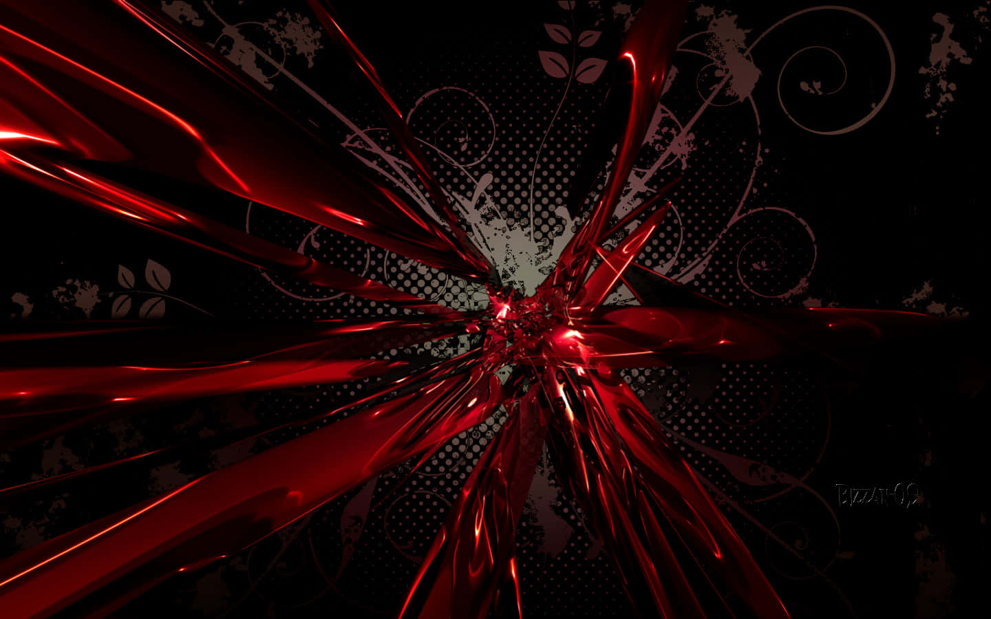 Bright and Bold Blue Abstract Art, vibrant red liquid-like shards, black background, HD Desktop Wallpaper